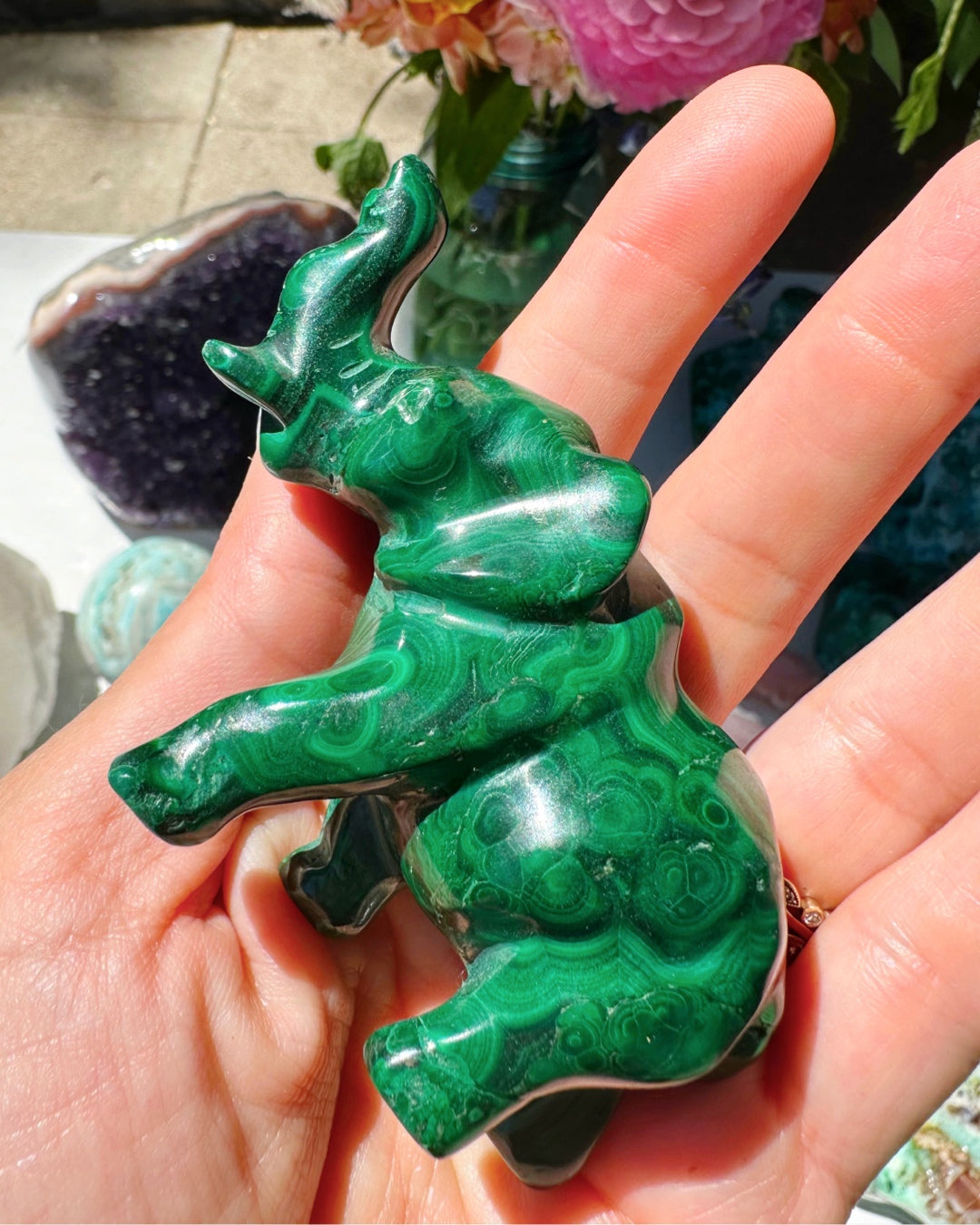 Hand Carved Malachite Elephant - Baltic Mermaid