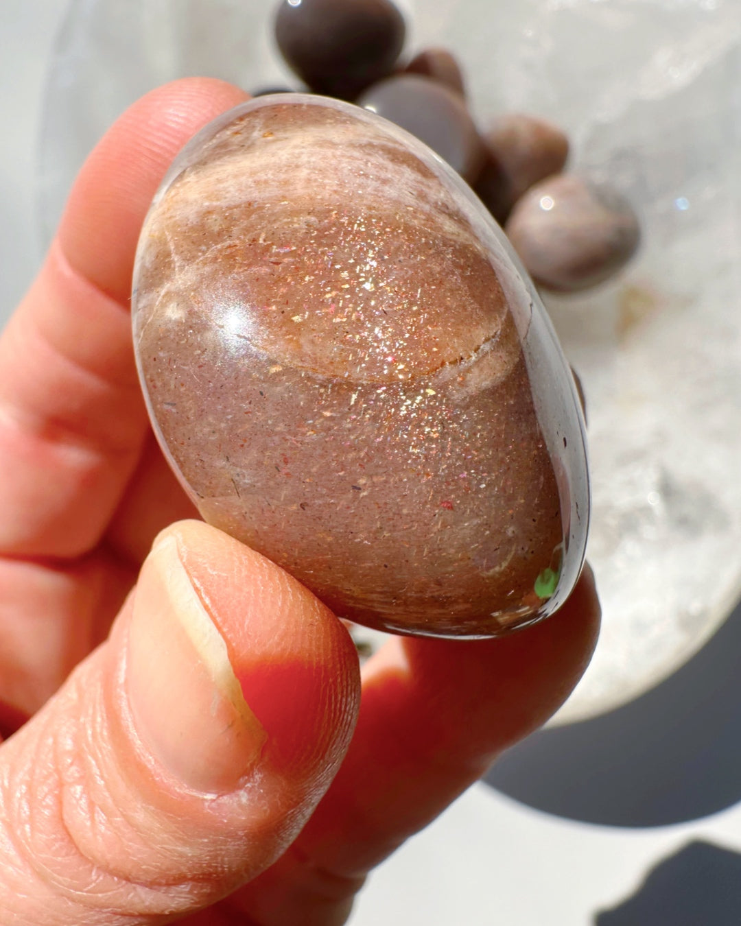 Sunstone & Peach Moonstone Palm Stone - C - Baltic Mermaid