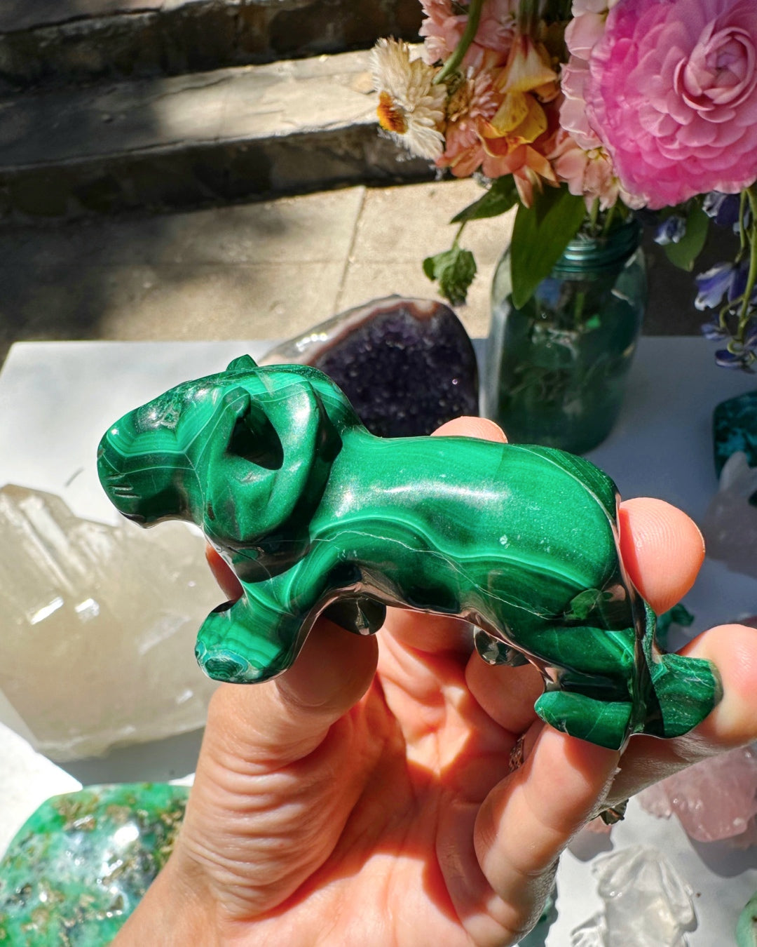 Hand Carved Malachite Lion - Baltic Mermaid