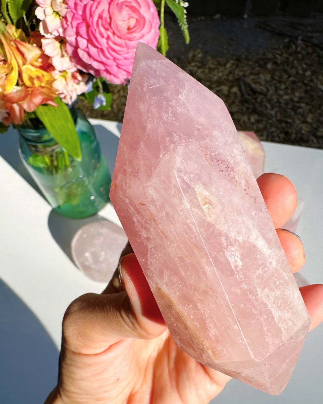 Double Terminated Rose Quartz Point w/ Iron Inclusions