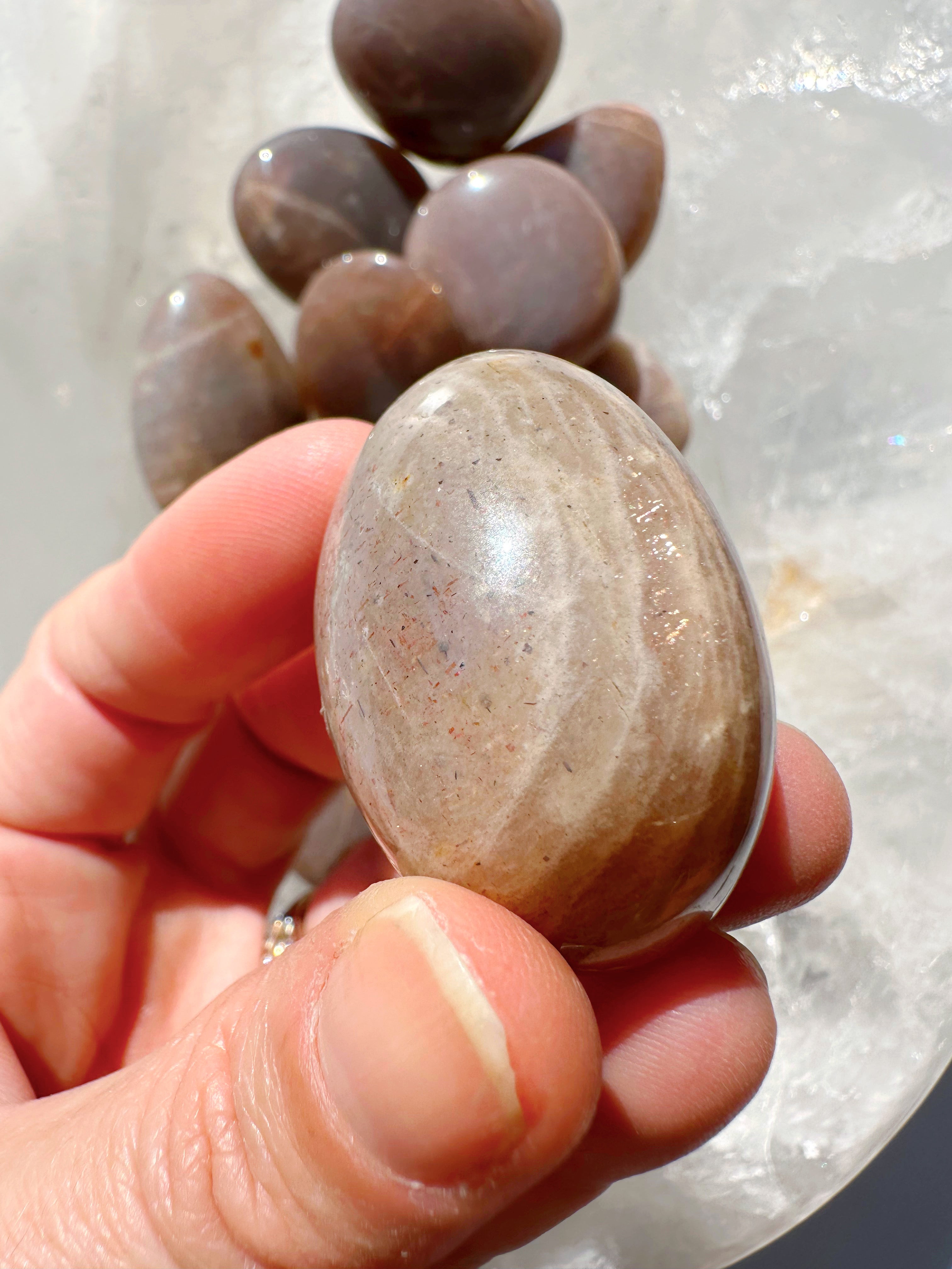 Sunstone & Peach Moonstone Palm Stone - F - Baltic Mermaid