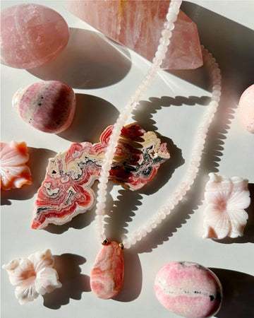 Rhodochrosite & Rose Quartz Gemstone Candy Necklace