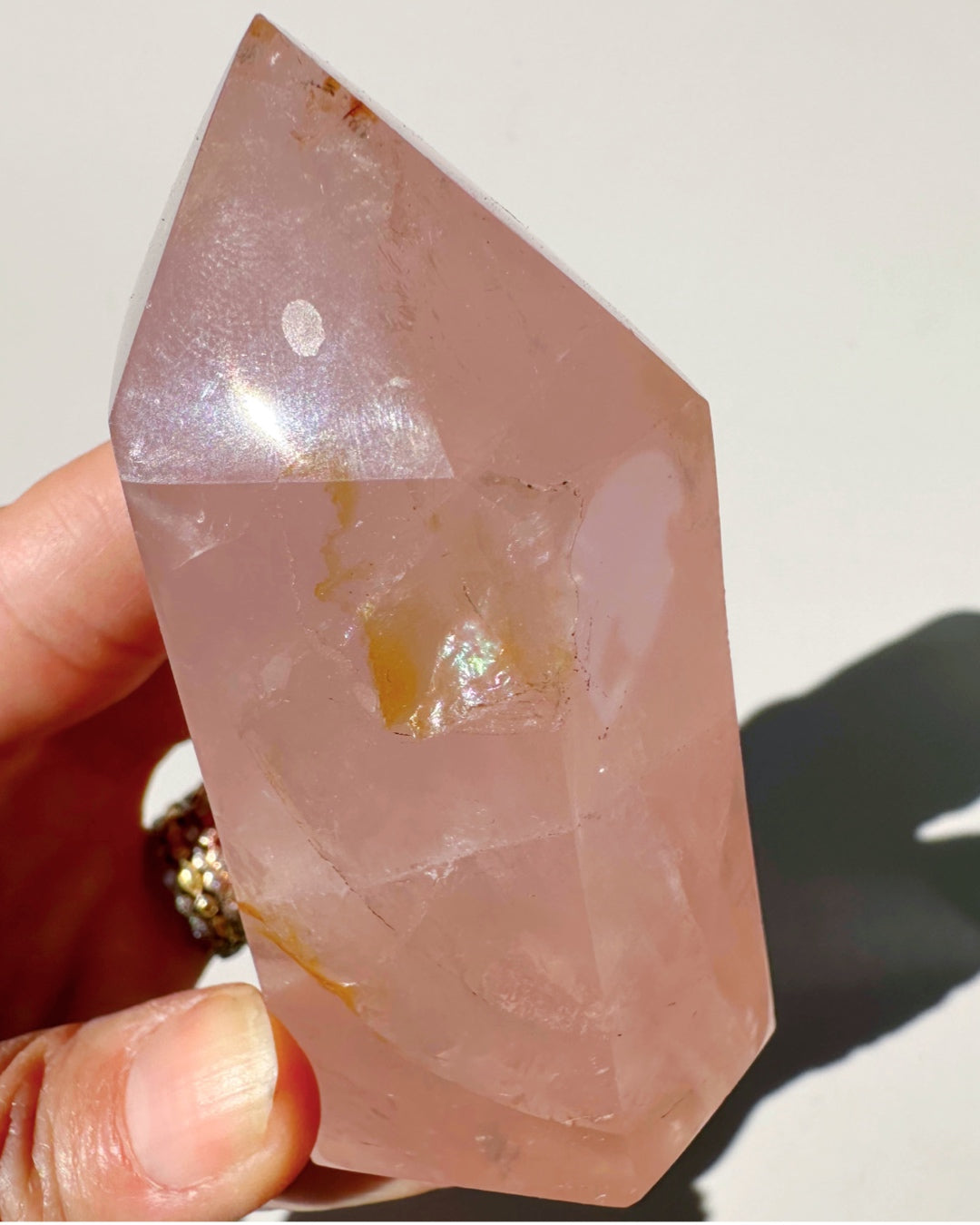 Rose Quartz Tower w/ Iron Inclusions