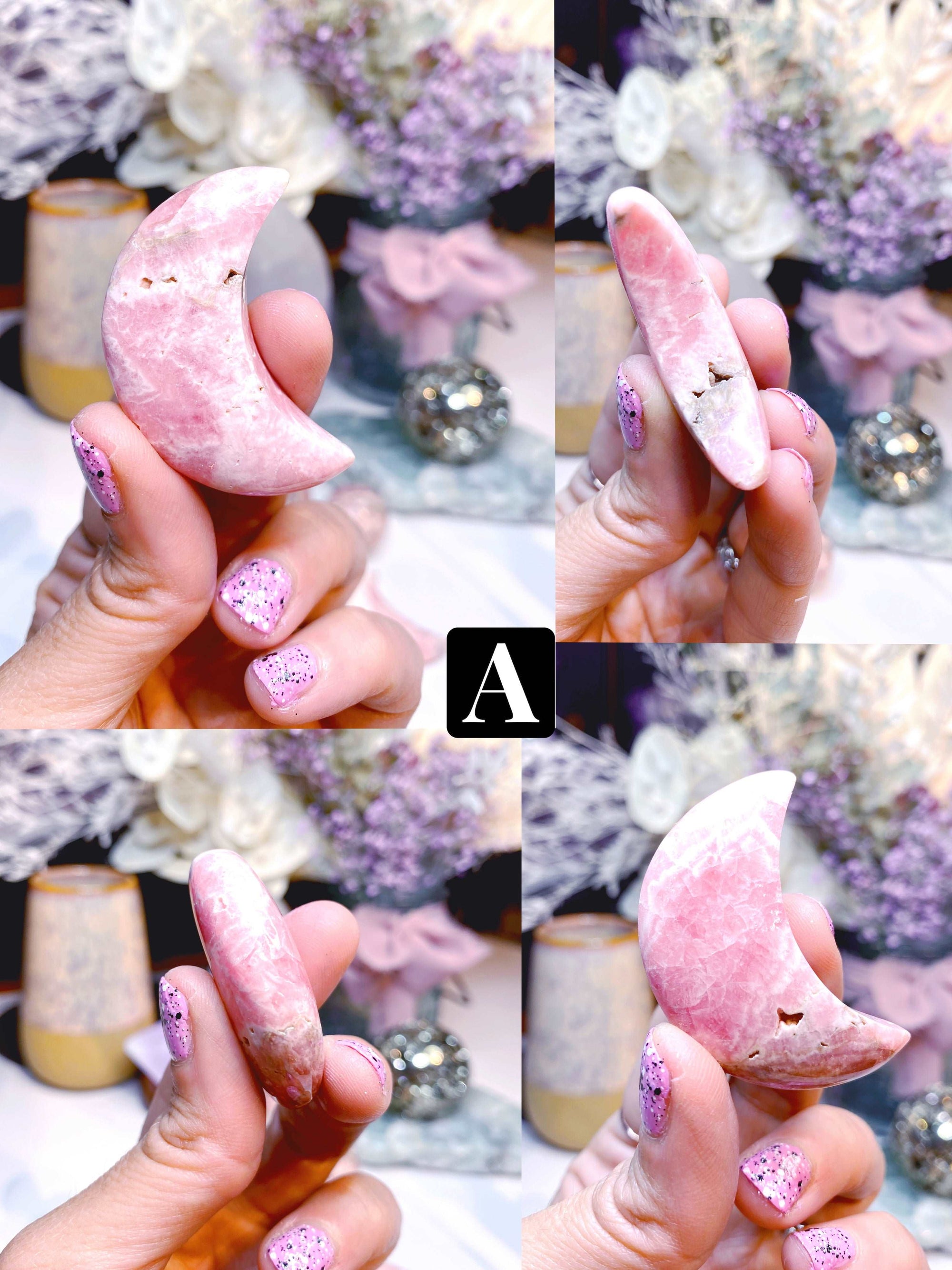 AAA Rhodochrosite Crescent Moons