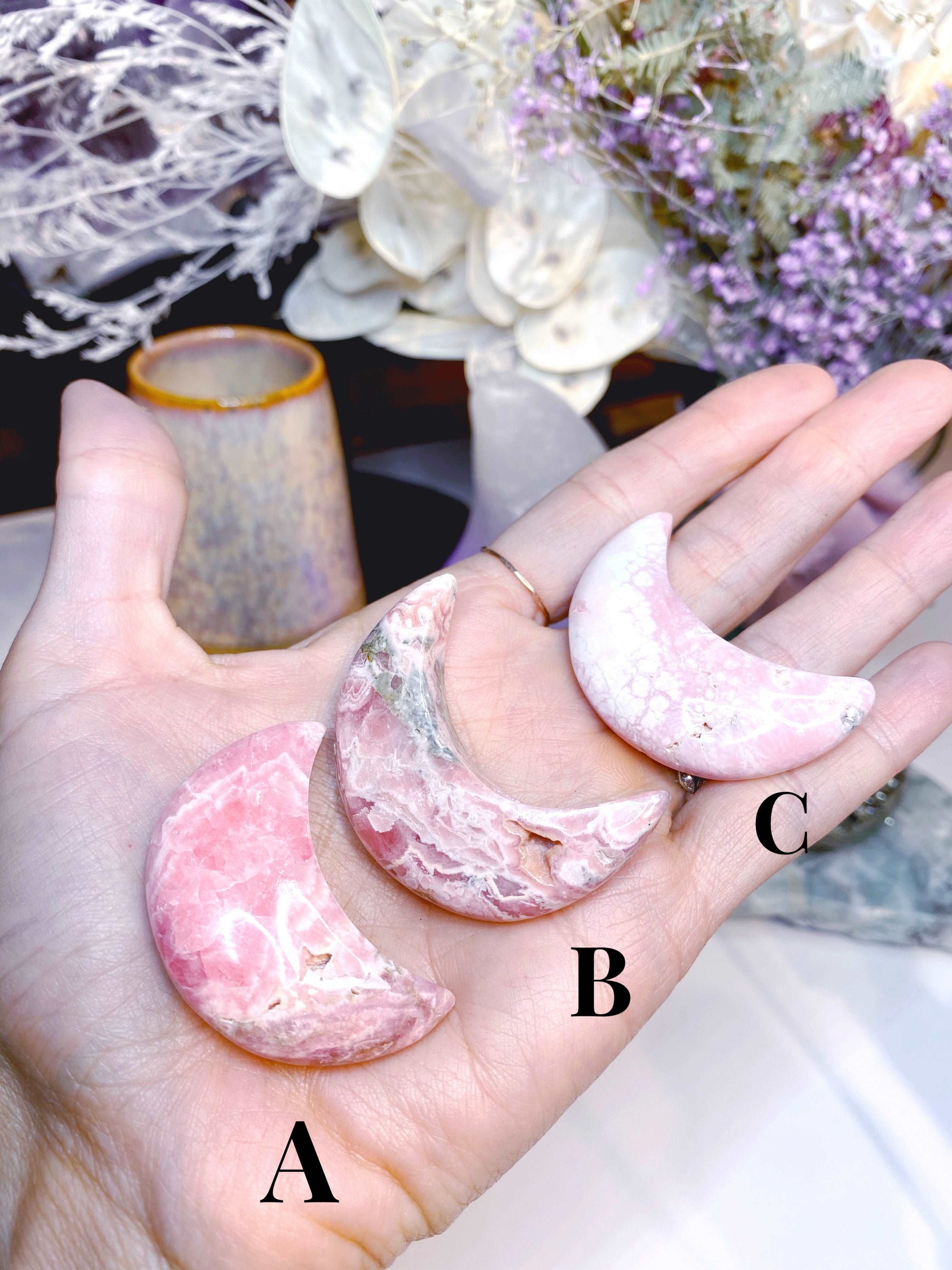 AAA Rhodochrosite Crescent Moons