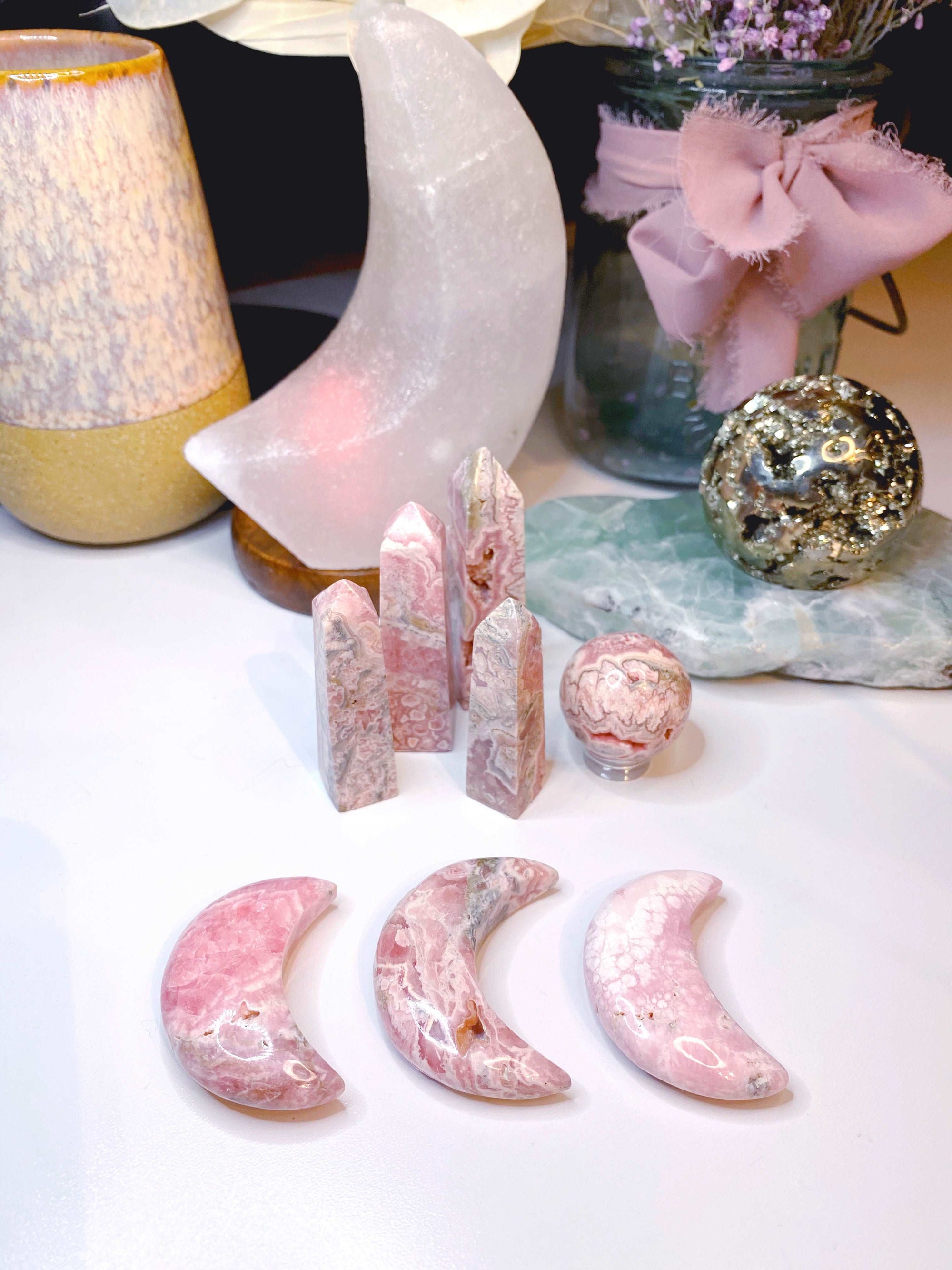 AAA Rhodochrosite Crescent Moons