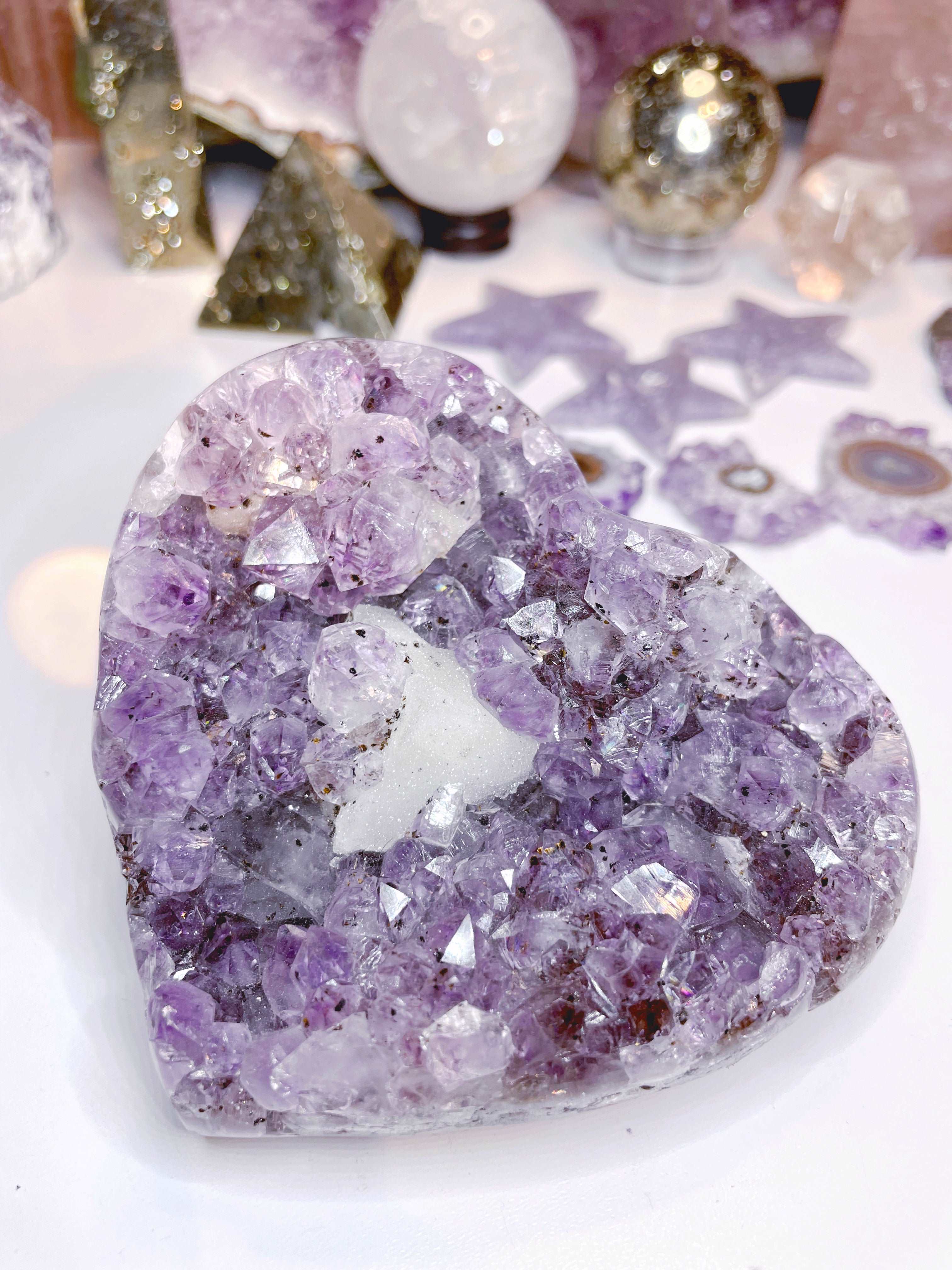 Amethyst Heart w/ Druzy Calcite Cube