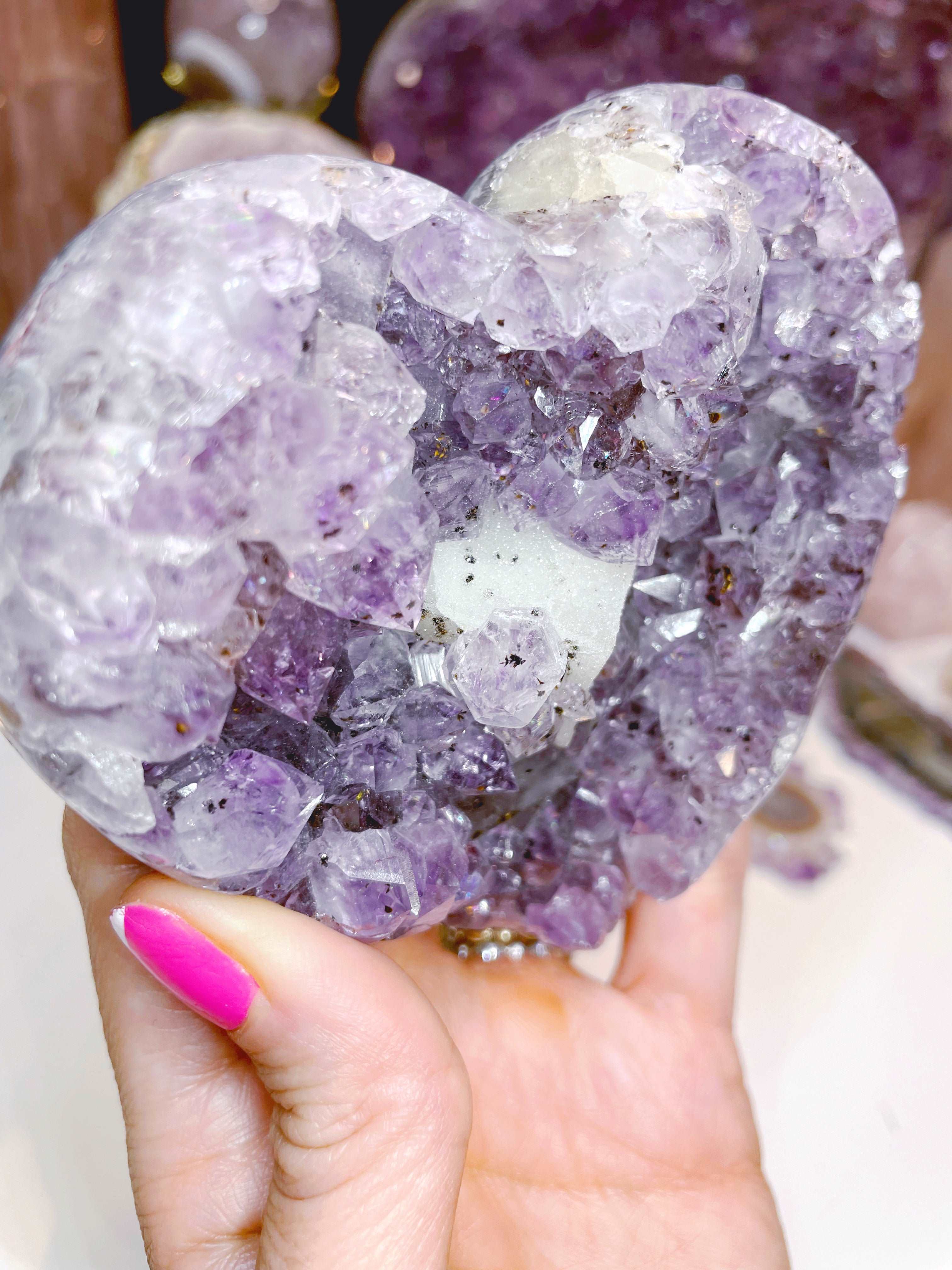 Amethyst Heart w/ Druzy Calcite Cube
