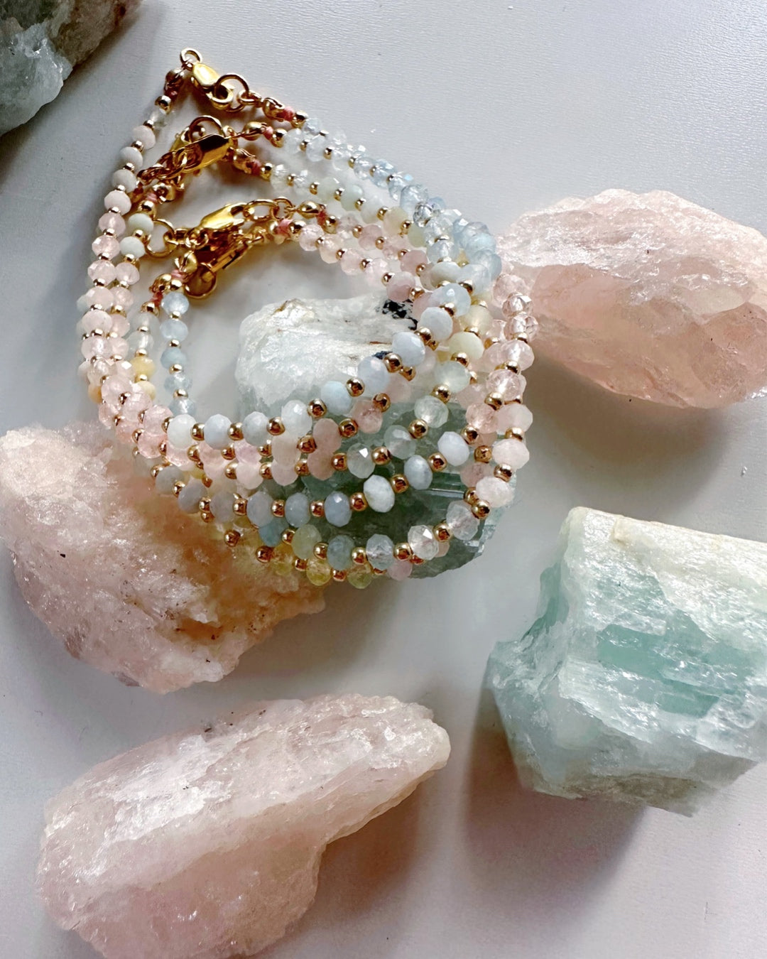 Morganite & Aquamarine Gemstone Candy Bracelet - Baltic Mermaid