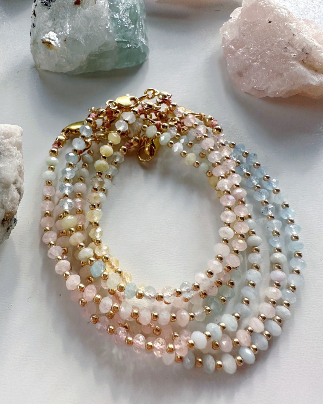 Morganite & Aquamarine Gemstone Candy Bracelet - Baltic Mermaid