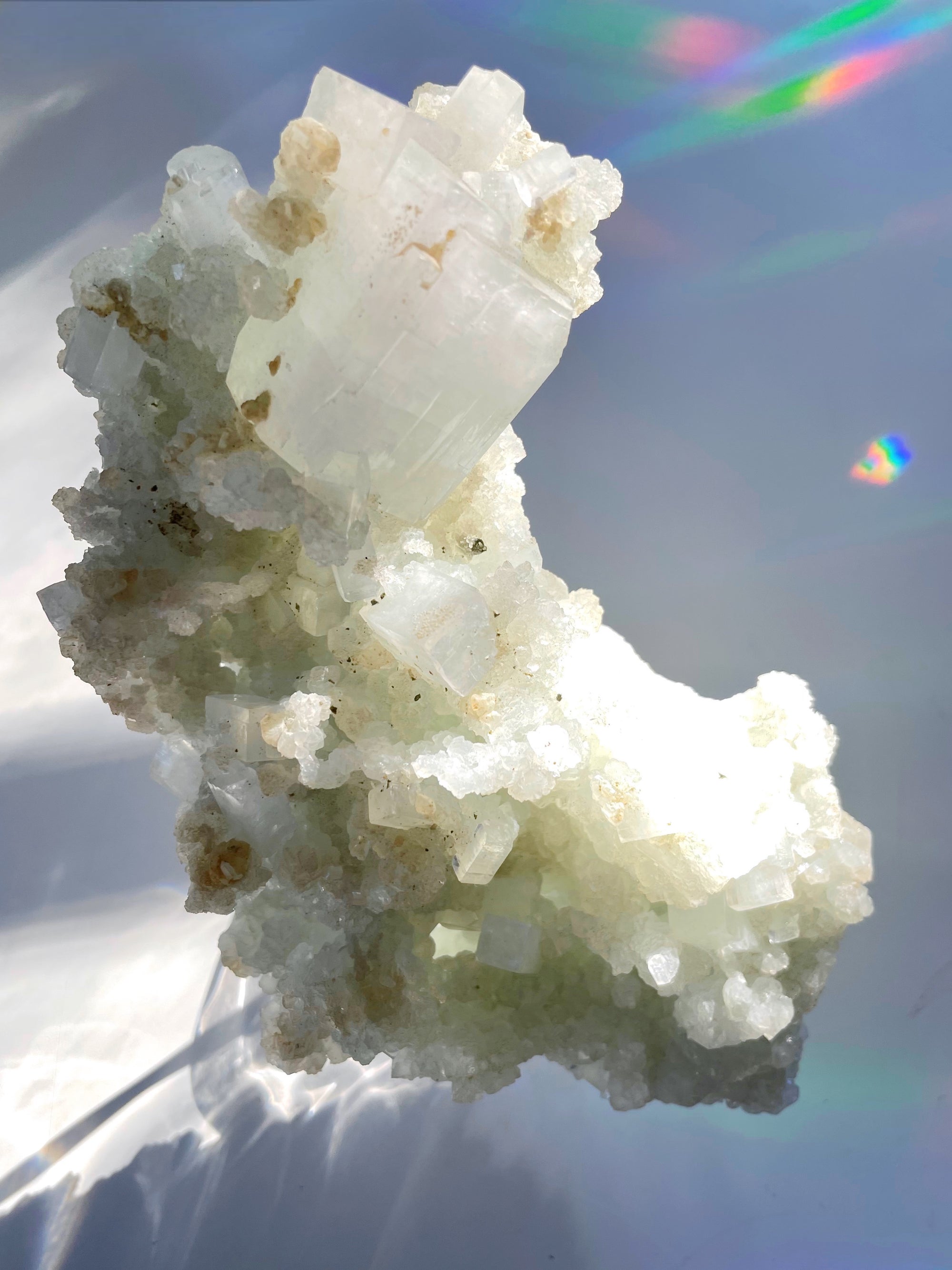 Prehnite with Apophyllite Cubes