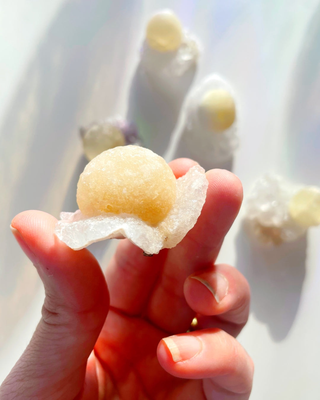 Rare Botryoidal Fluorite on Quartz “Fried Egg” - Baltic Mermaid