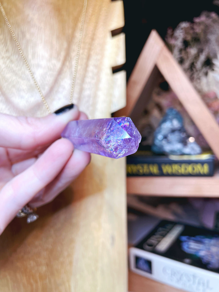 Double Terminated Amethyst Point 14k Gold Filled Necklace -E
