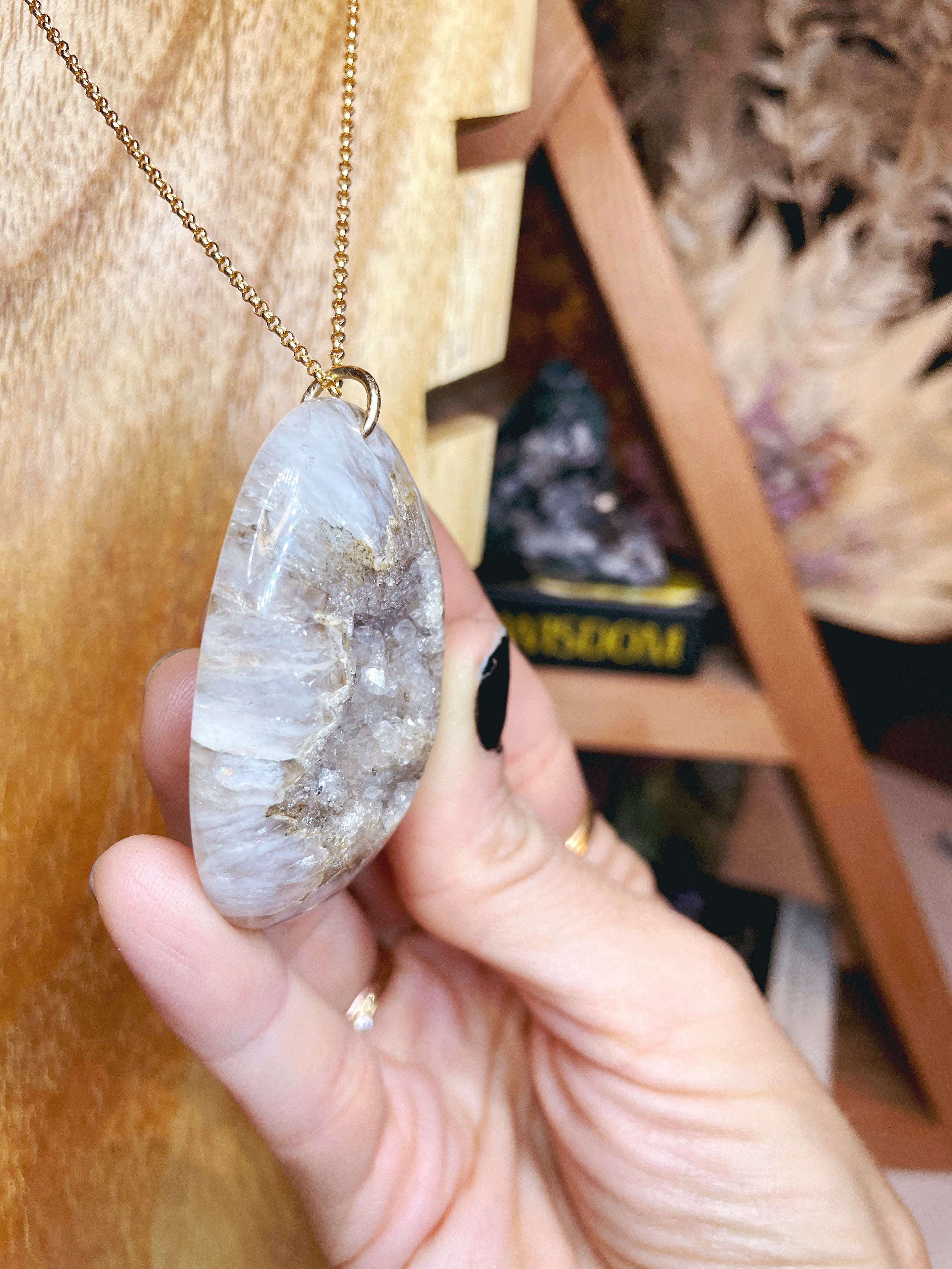 Druzy Agate Pendant 14k Gold Filled Necklace - Baltic Mermaid