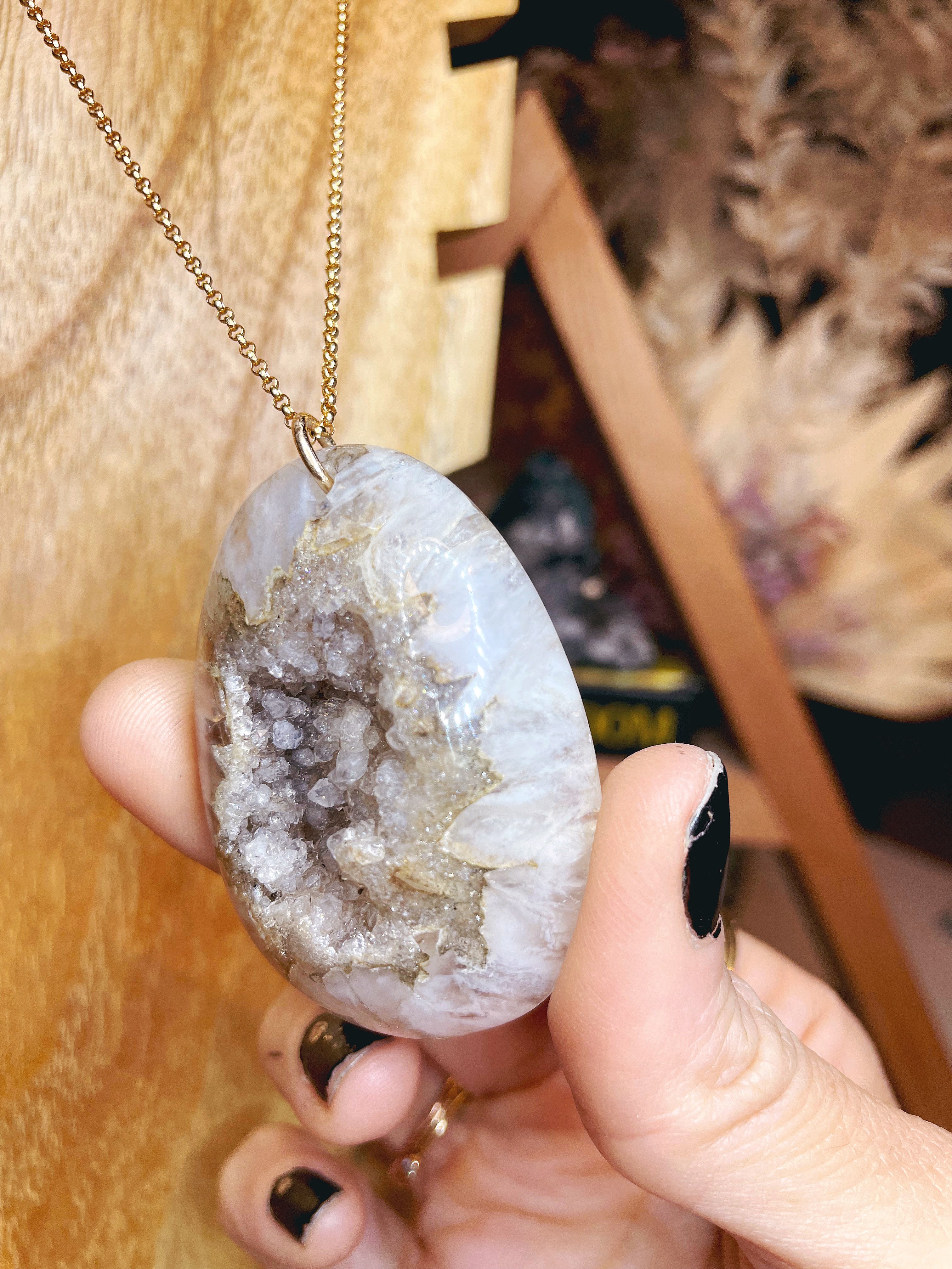 Druzy Agate Pendant 14k Gold Filled Necklace - Baltic Mermaid