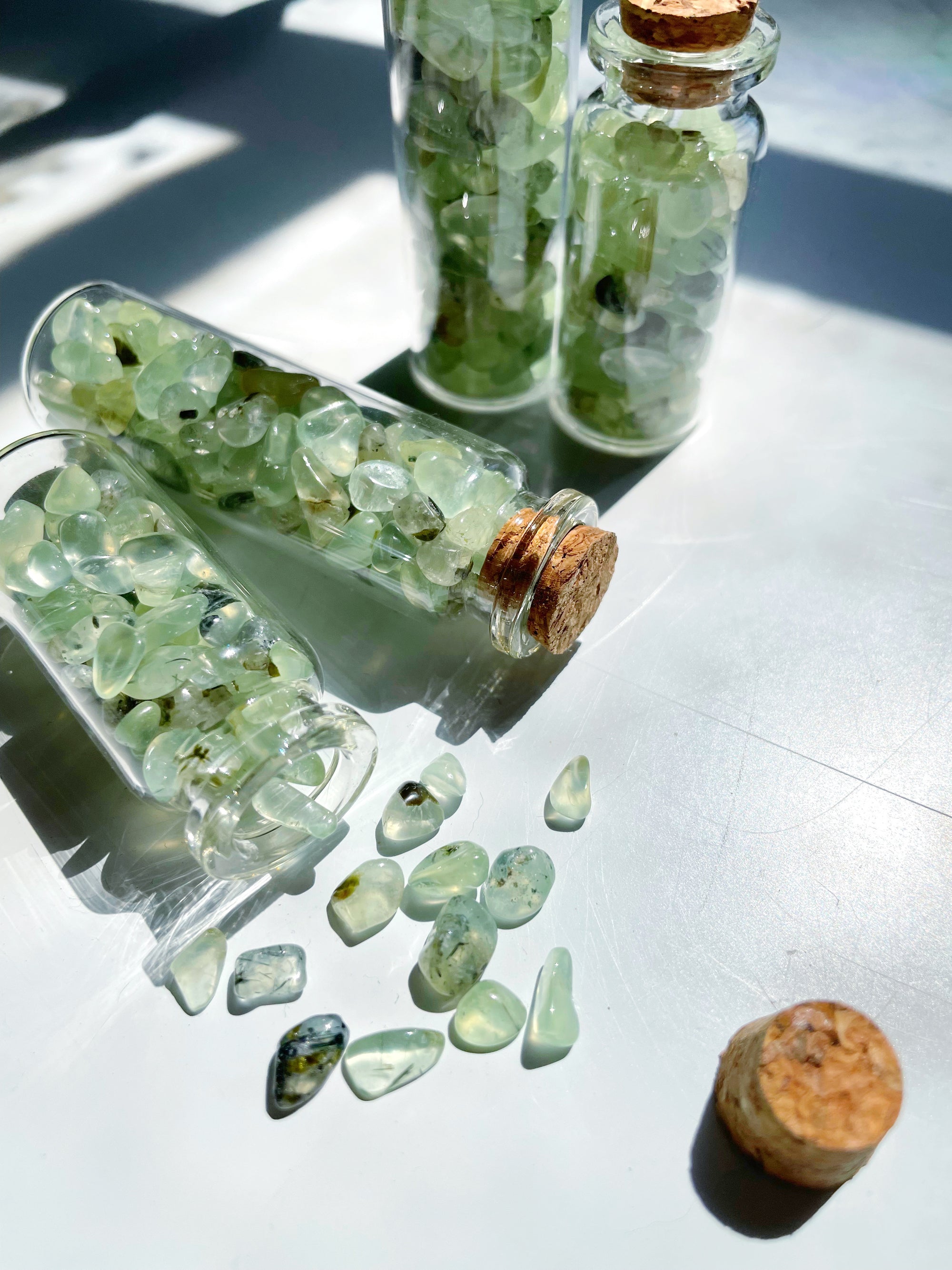 Prehnite with Epidote Chip Bottles