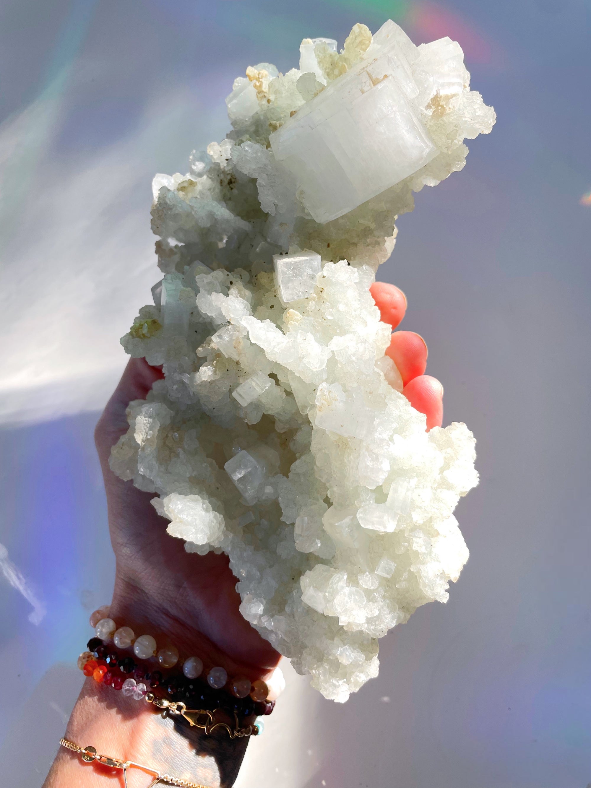 Prehnite with Apophyllite Cubes