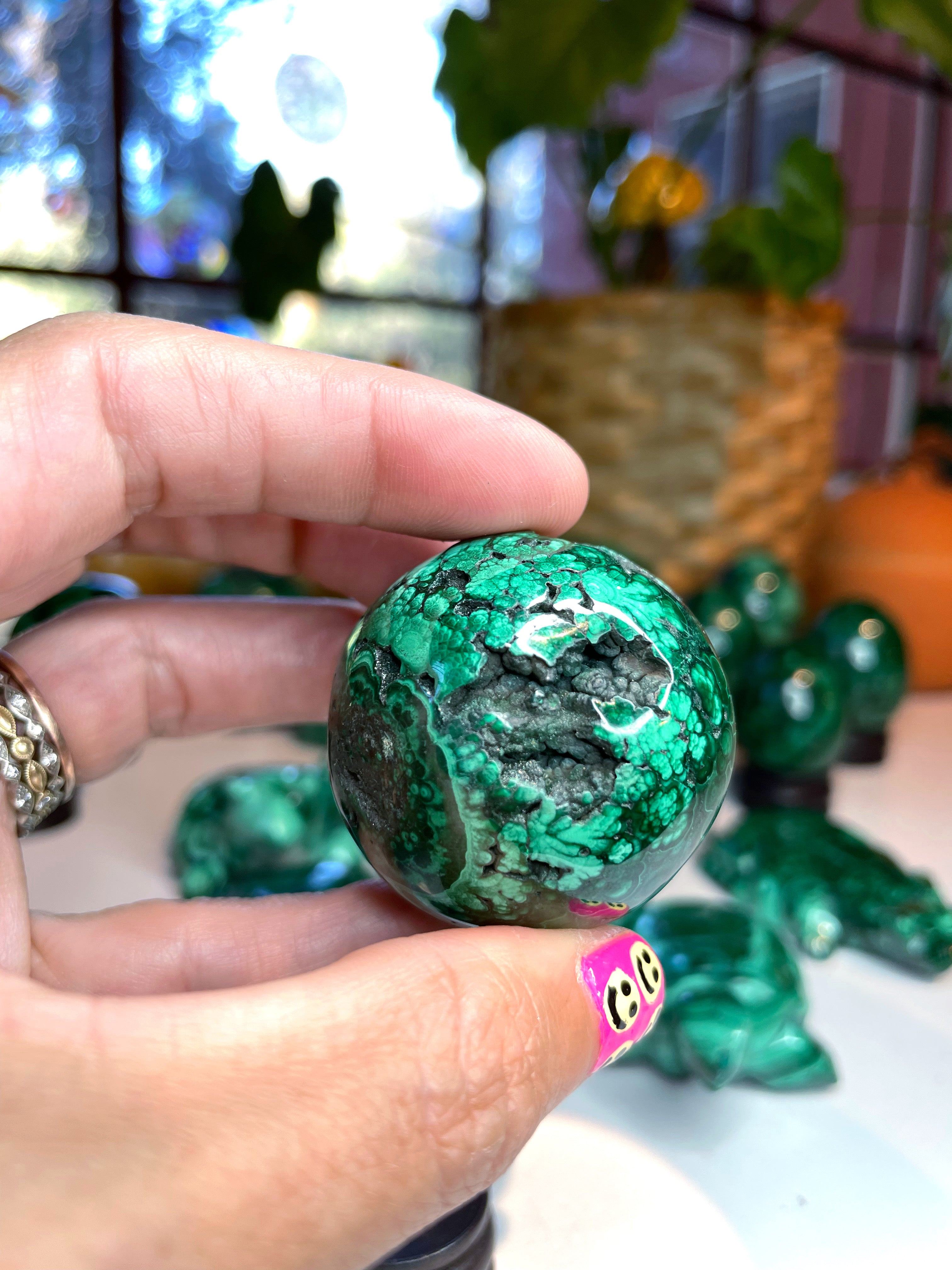 Malachite Carved Sphere - Baltic Mermaid