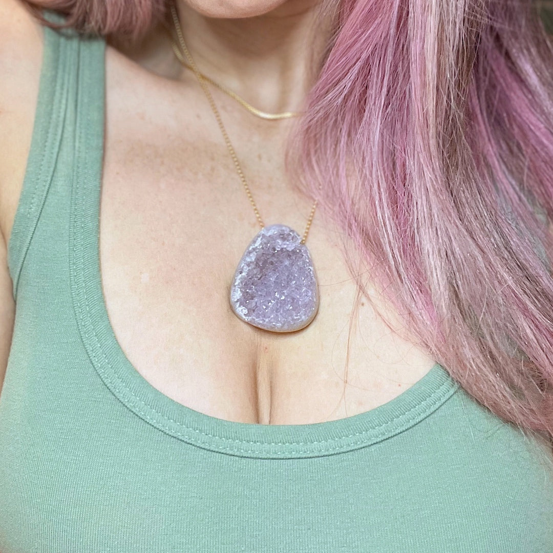 Druzy Agate Pendant 14k Gold Filled Necklace