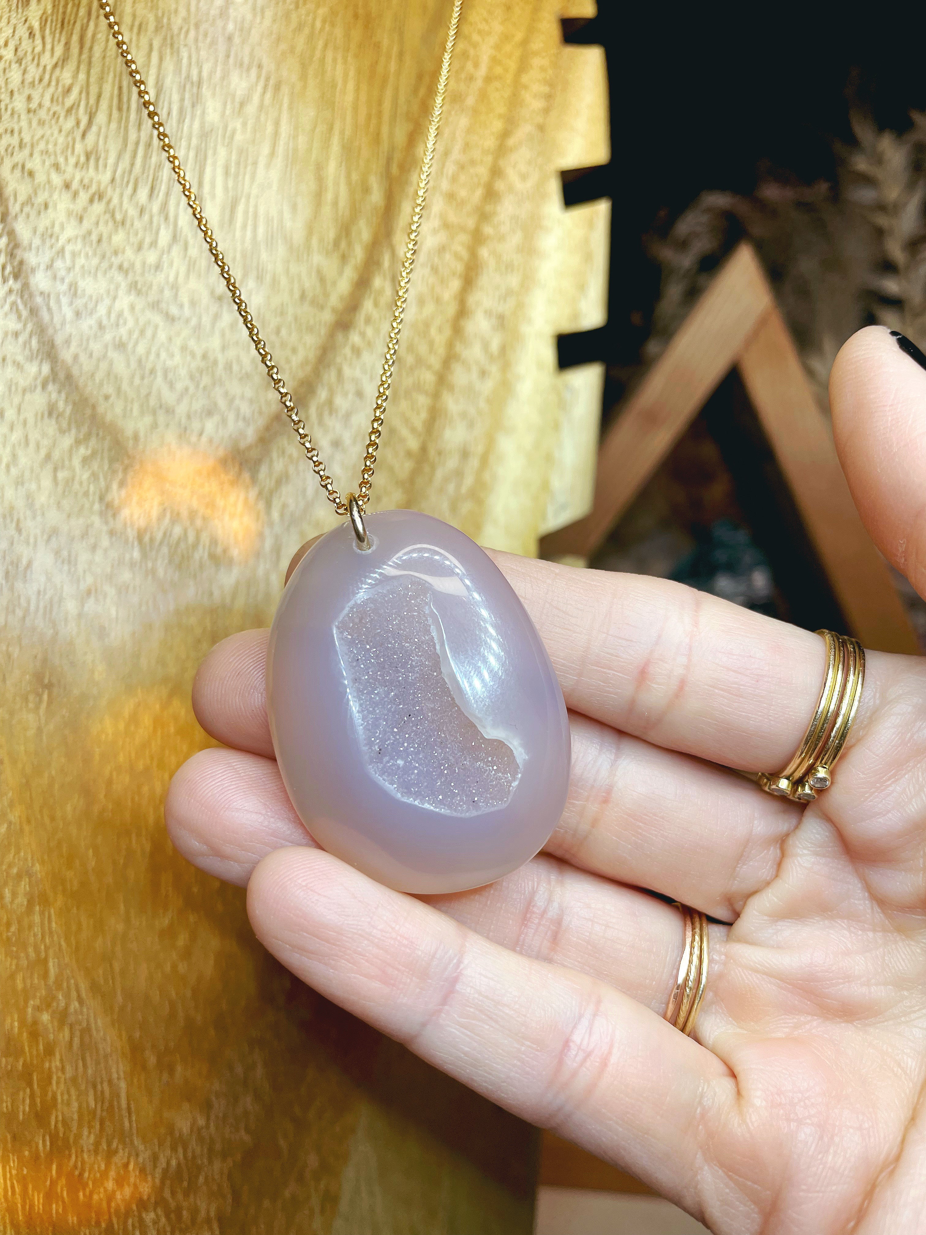 Druzy Agate Pendant 14k Gold Filled Necklace - Baltic Mermaid