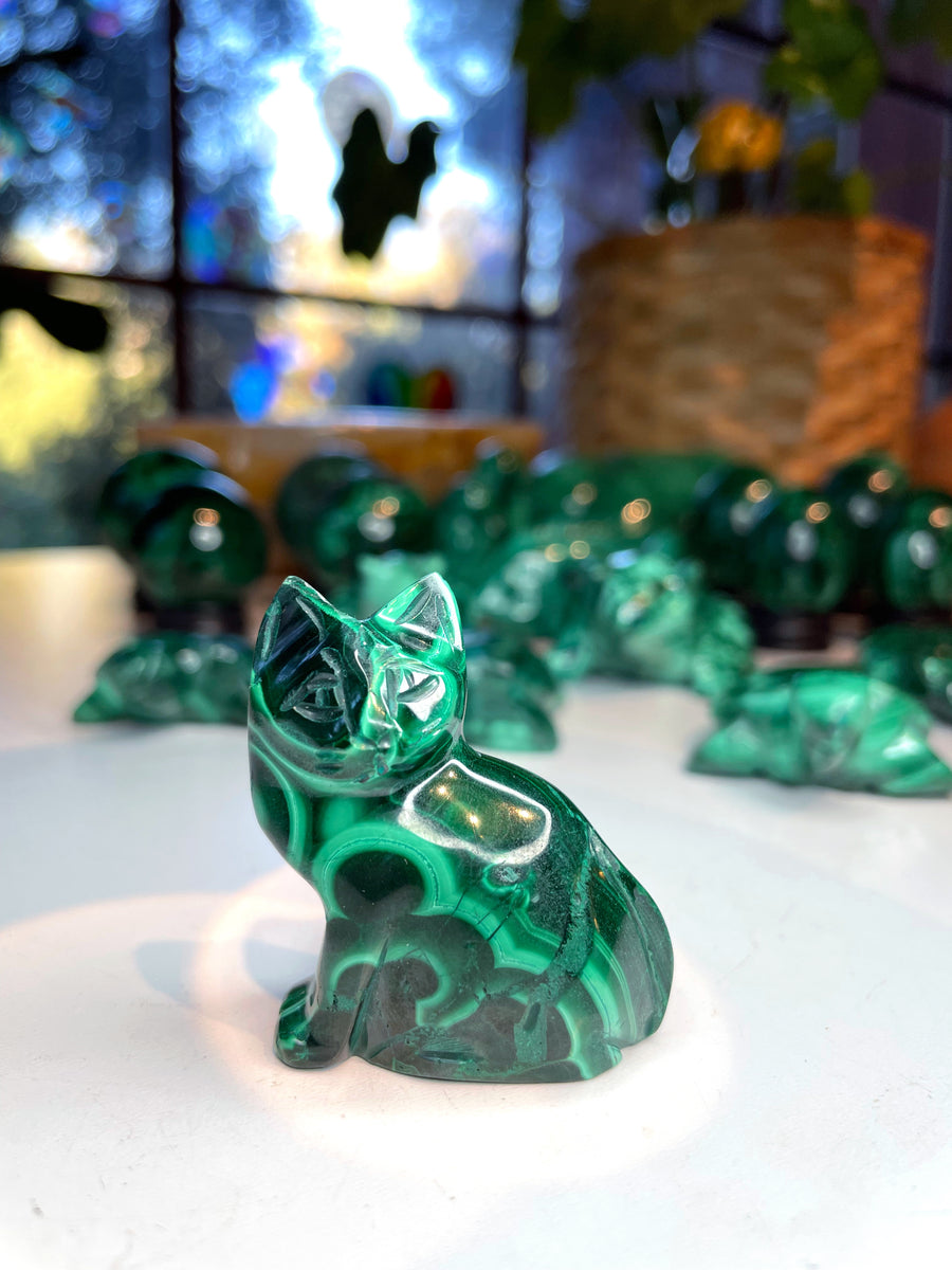 Malachite Carved Kitty Cat
