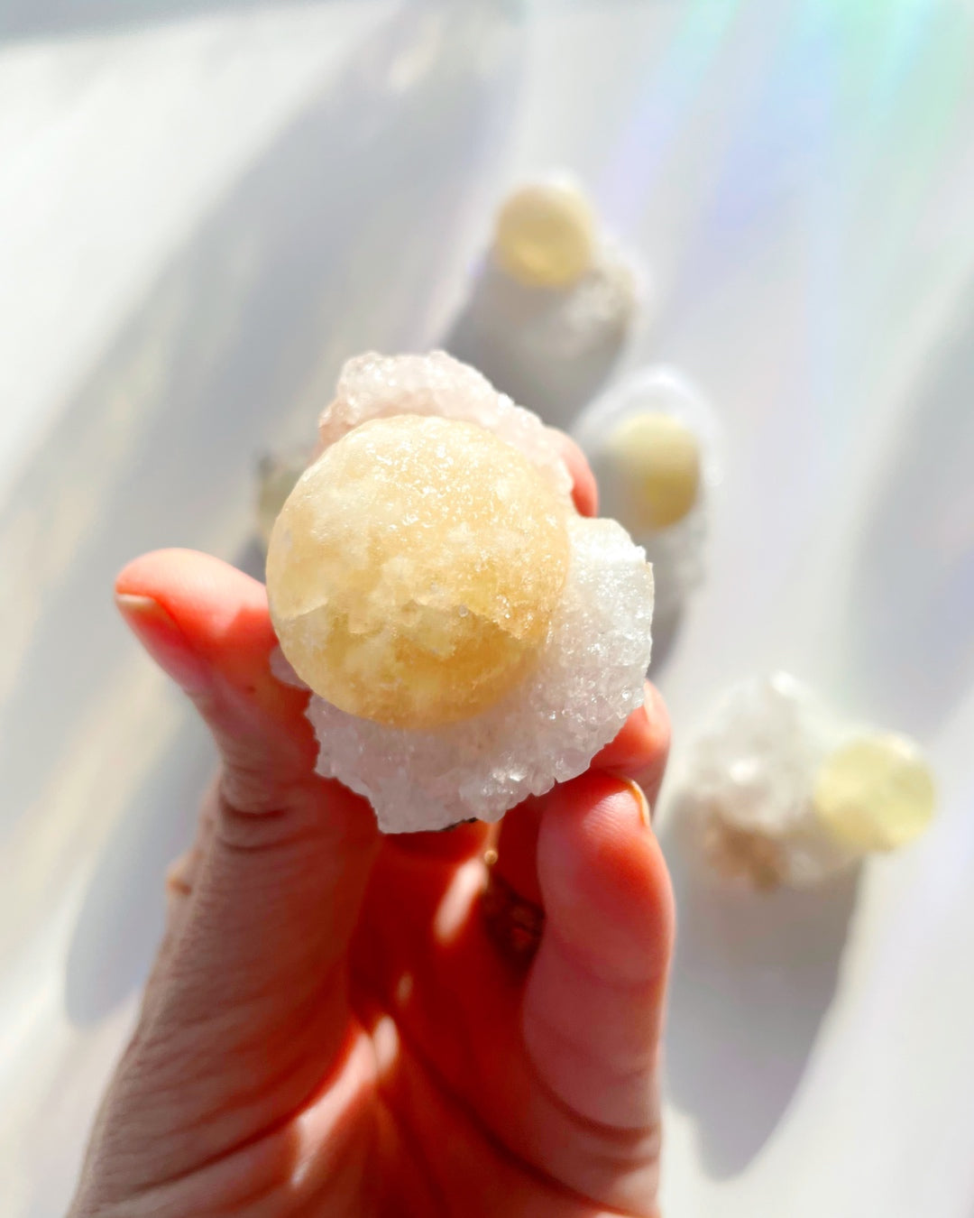 Rare Botryoidal Fluorite on Quartz “Fried Egg” - Baltic Mermaid