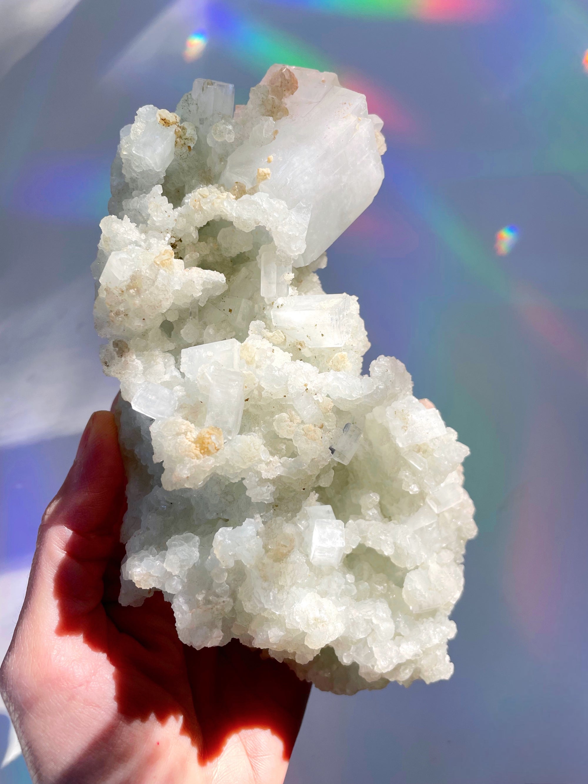 Prehnite with Apophyllite Cubes