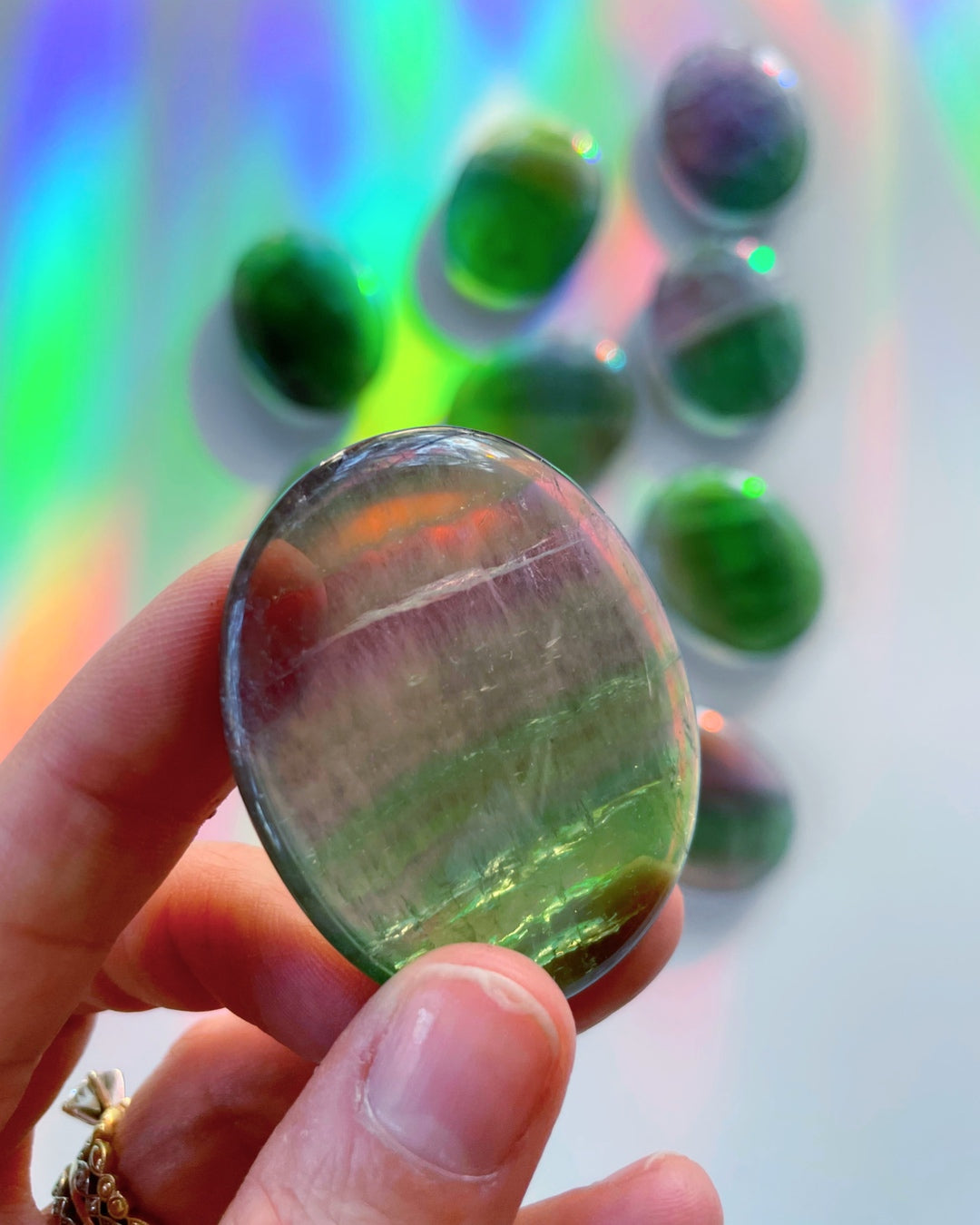 Fluorite Flat Palm Stones - Baltic Mermaid