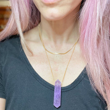 Double Terminated Amethyst Point 14k Gold Filled Necklace -C