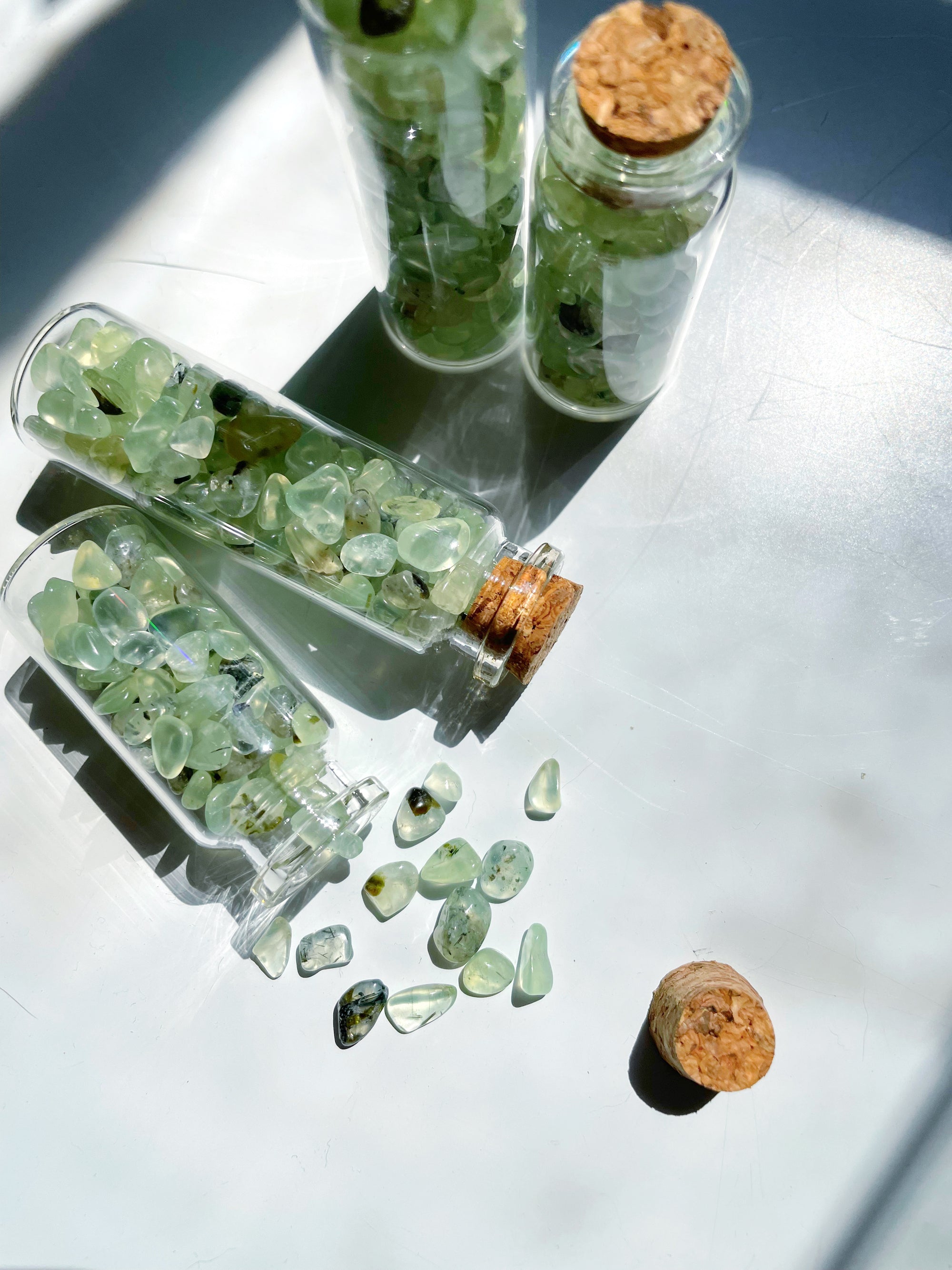 Prehnite with Epidote Chip Bottles