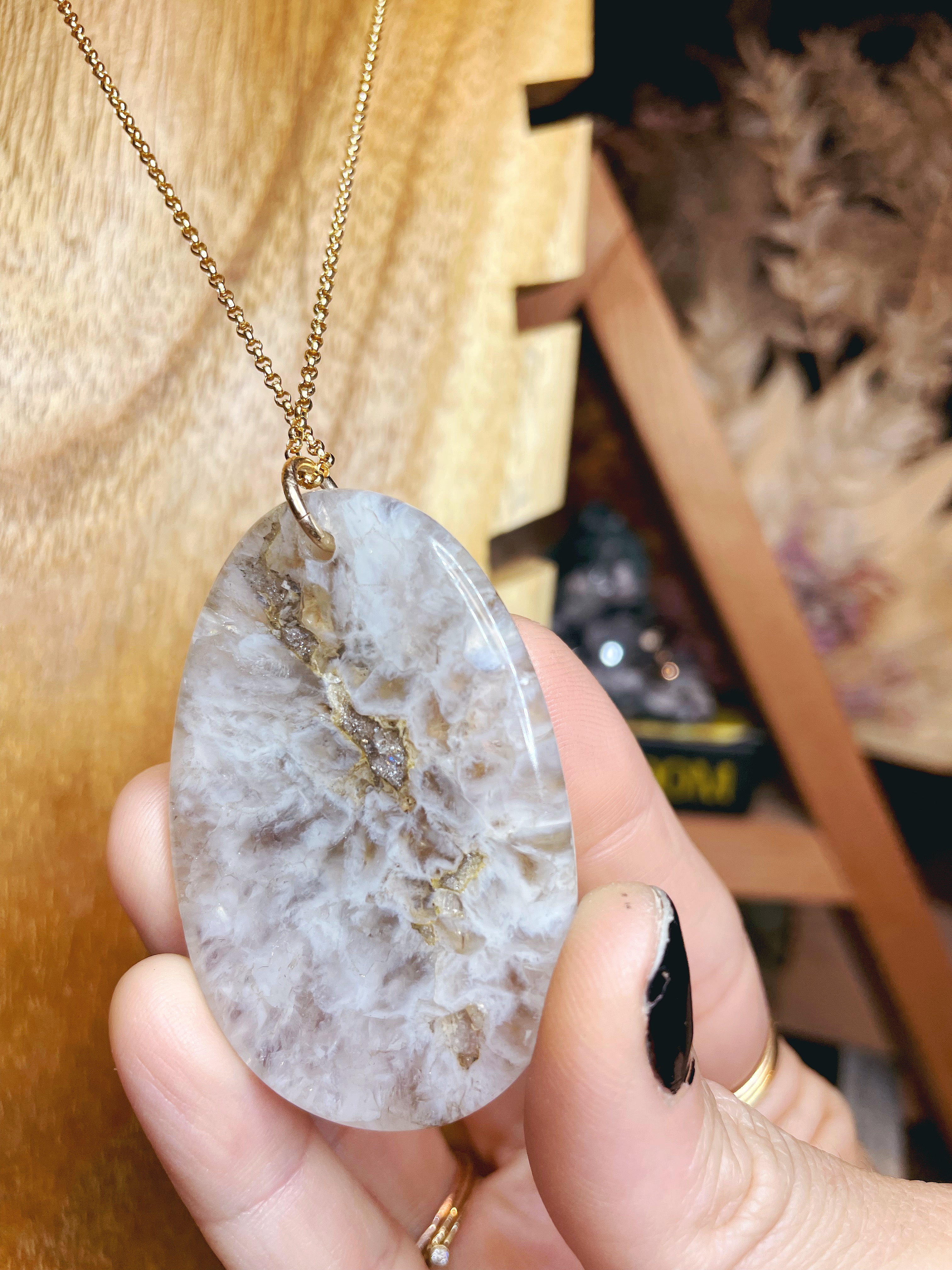 Druzy Agate Pendant 14k Gold Filled Necklace - Baltic Mermaid