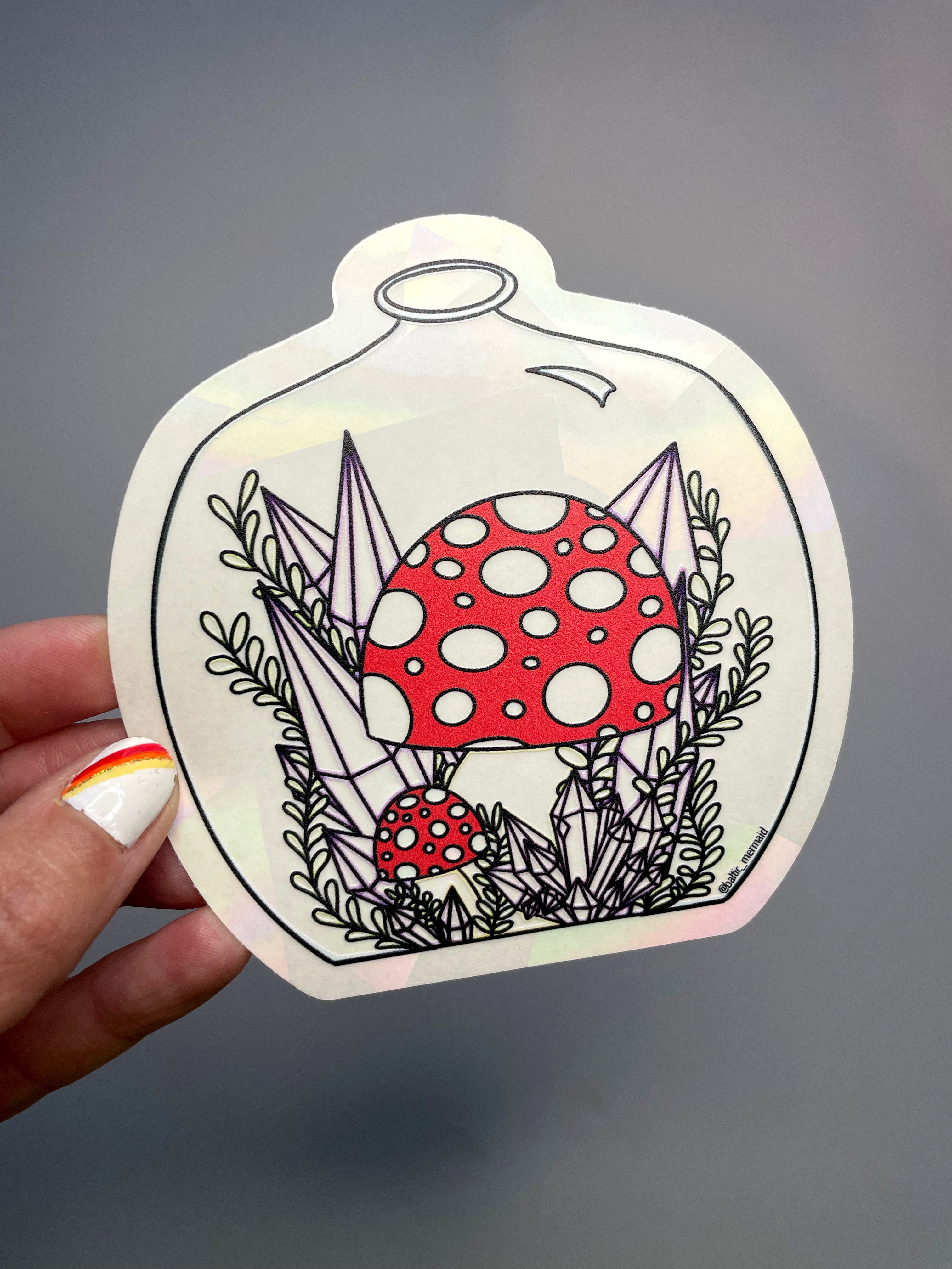 Mushrooms in Jar Rainbow Prism Window Decal - Baltic Mermaid