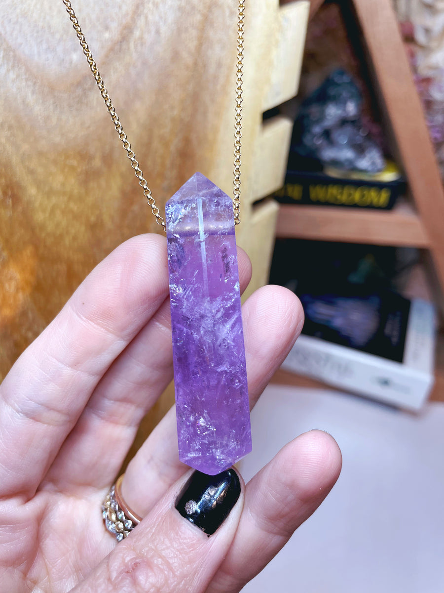 Double Terminated Amethyst Point 14k Gold Filled Necklace -C