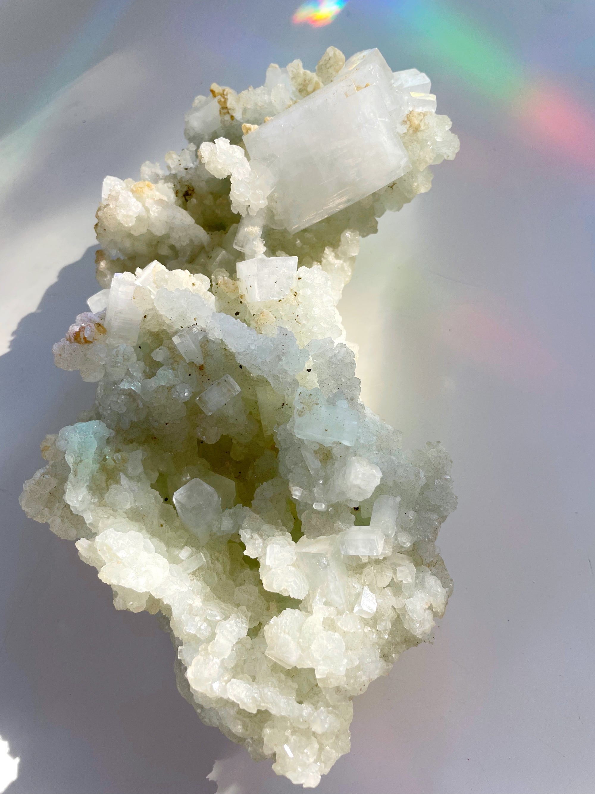 Prehnite with Apophyllite Cubes