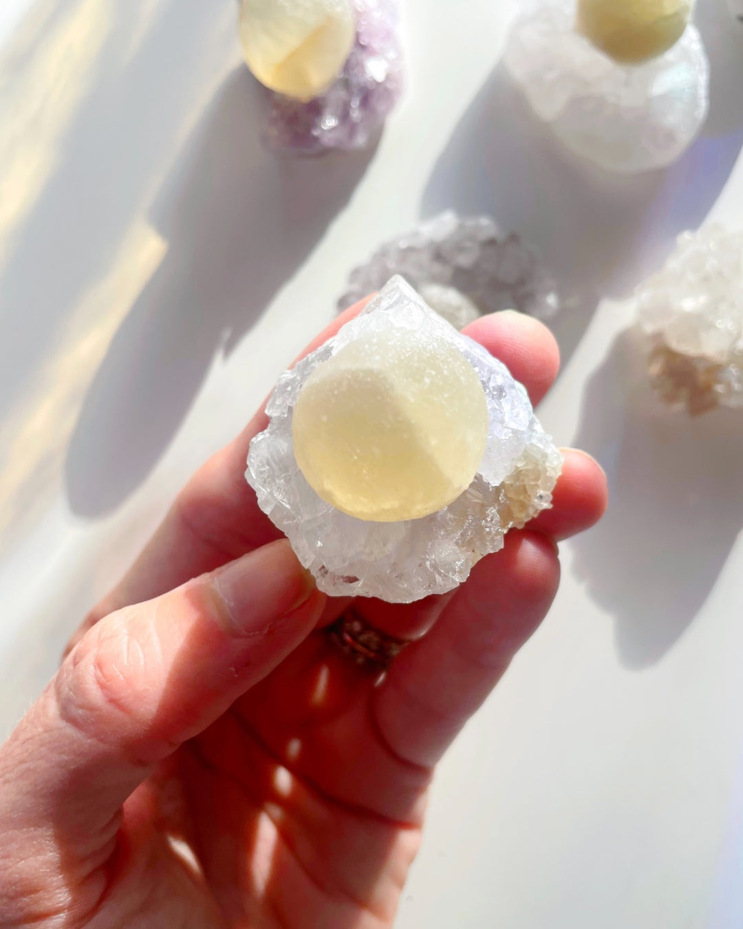 Rare Botryoidal Fluorite on Quartz “Fried Egg” - Baltic Mermaid