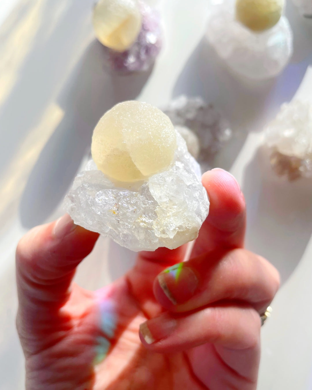 Rare Botryoidal Fluorite on Quartz “Fried Egg” - Baltic Mermaid