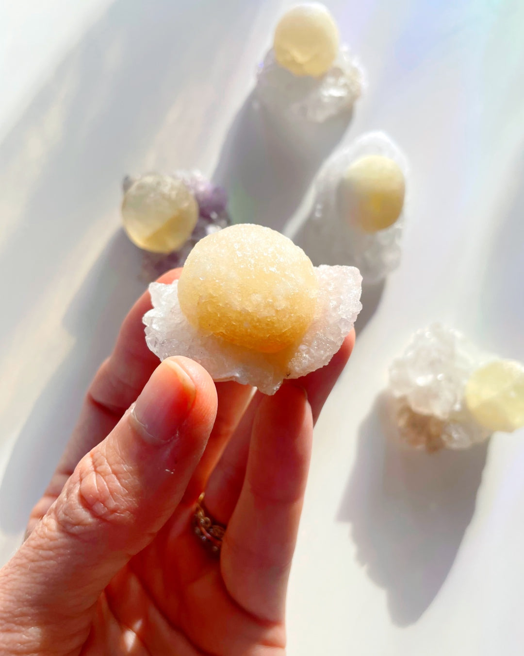 Rare Botryoidal Fluorite on Quartz “Fried Egg” - Baltic Mermaid