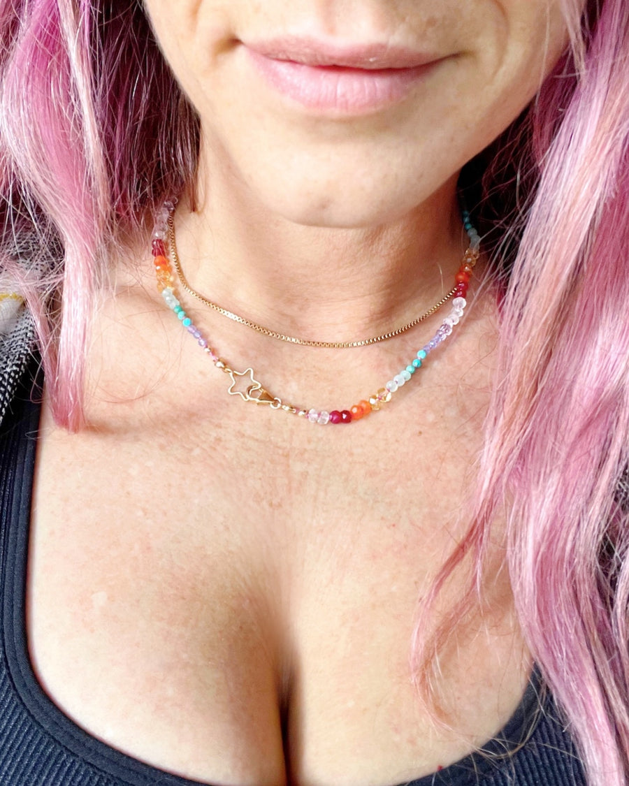 Rainbow Star Gemstone Candy Necklace - RTS