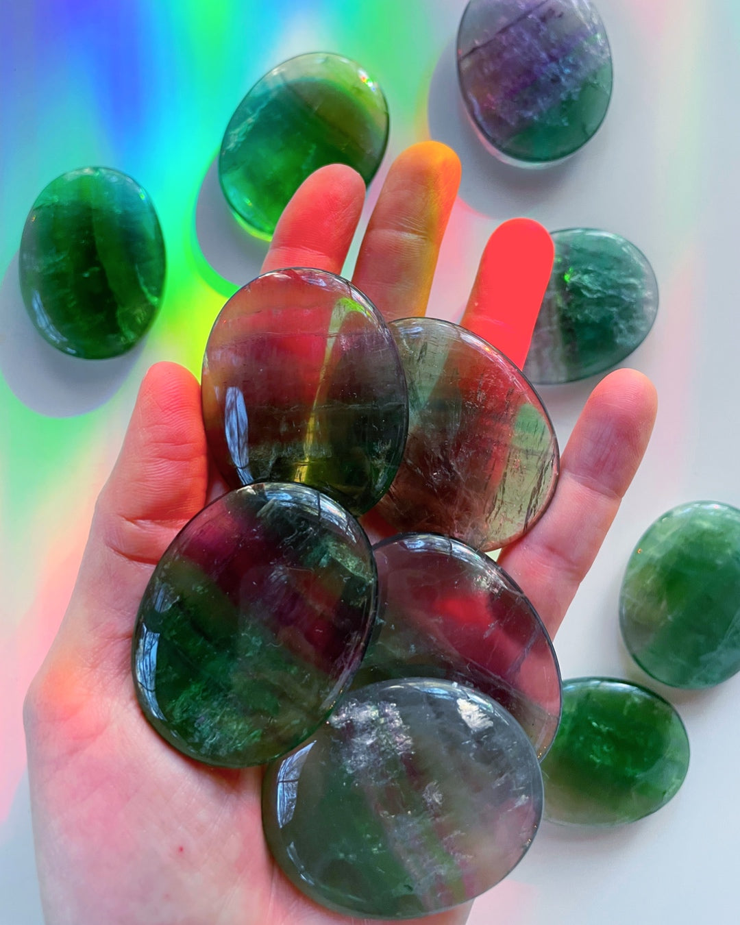 Fluorite Flat Palm Stones - Baltic Mermaid