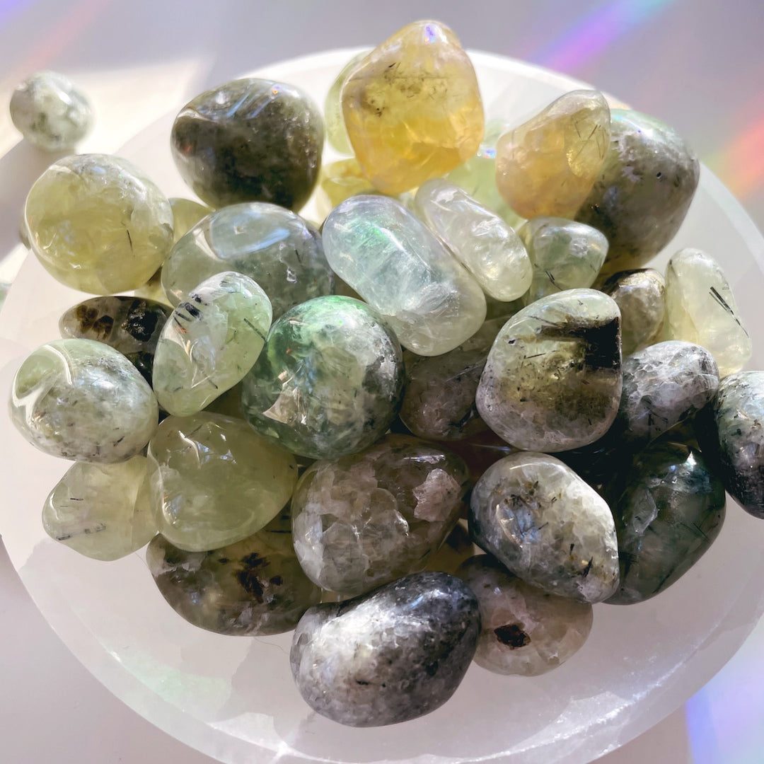 Prehnite with Epidote Tumbled Stones