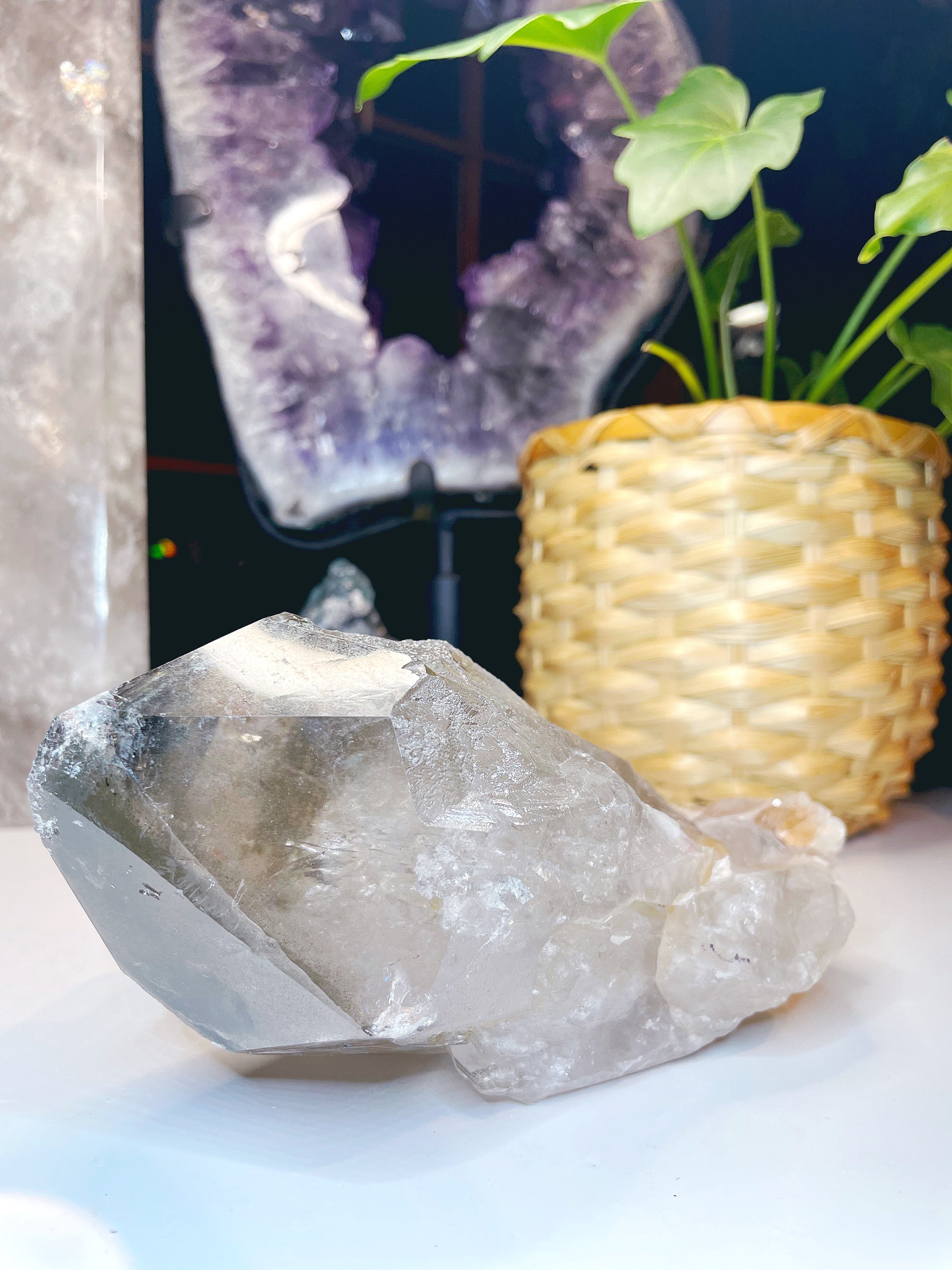 Large Natural Smoky Quartz Point w/ Chlorite Phantoms