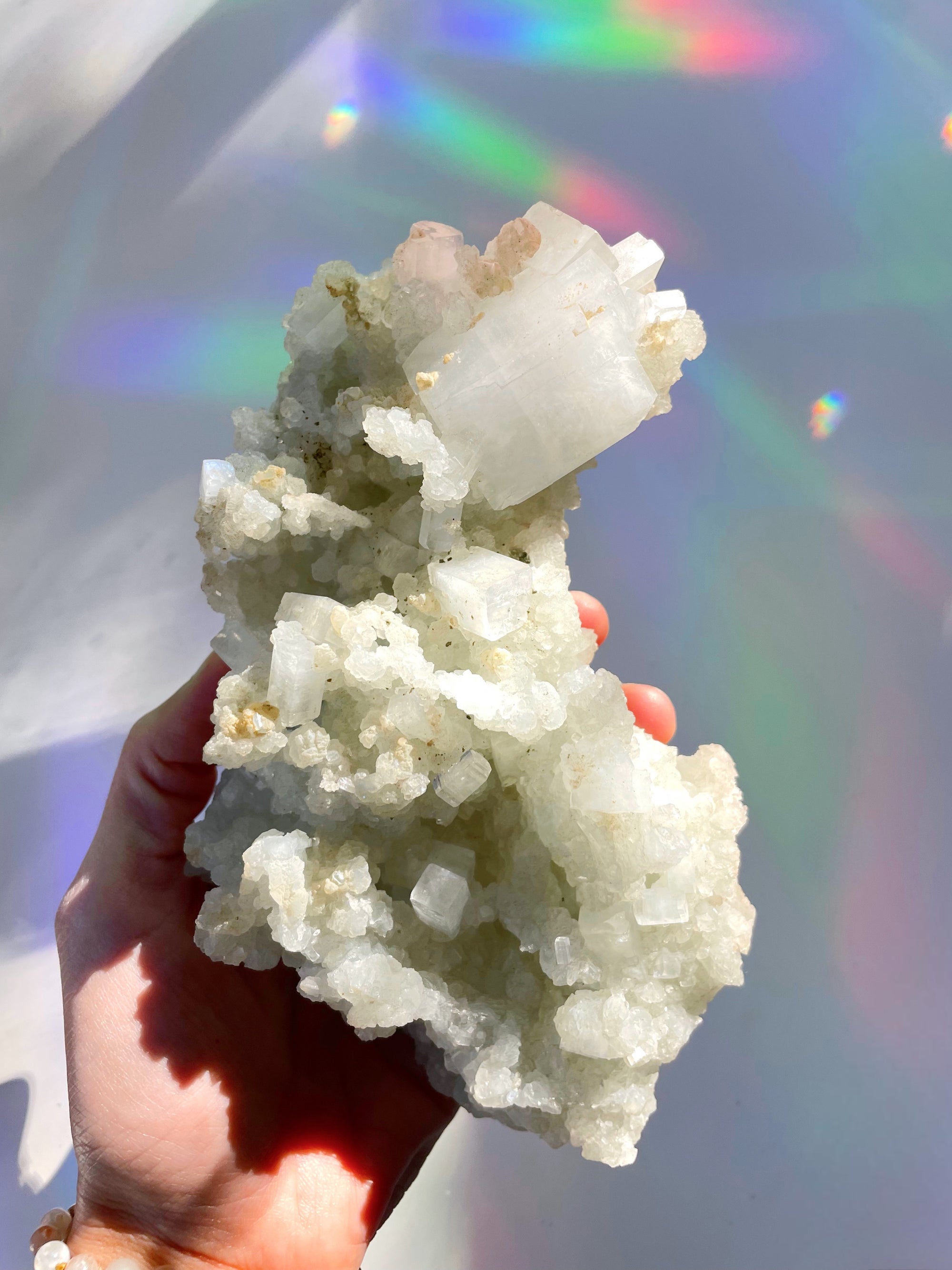 Prehnite with Apophyllite Cubes