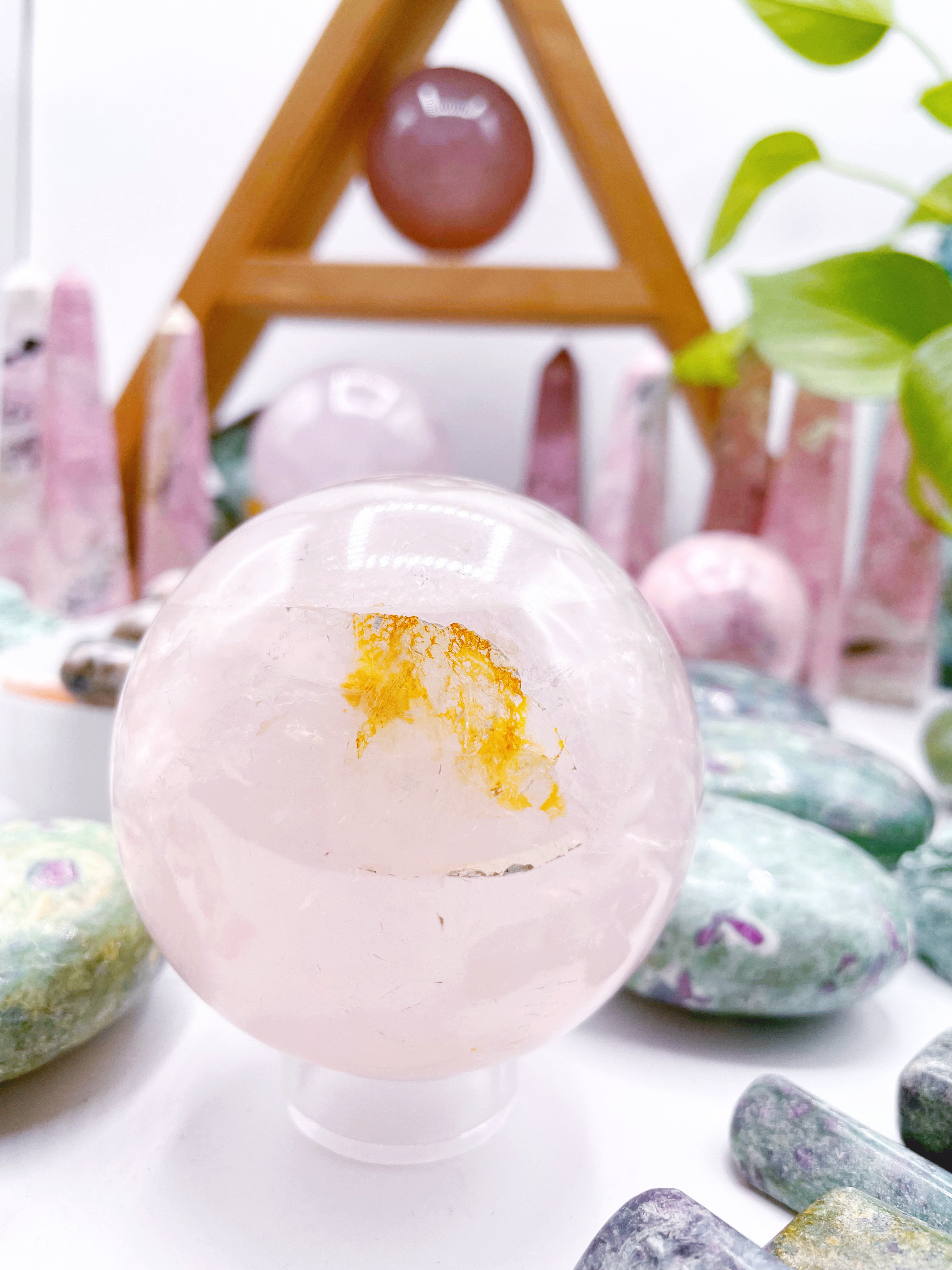 Rose Quartz Sphere w/ iron inclusions - Baltic Mermaid