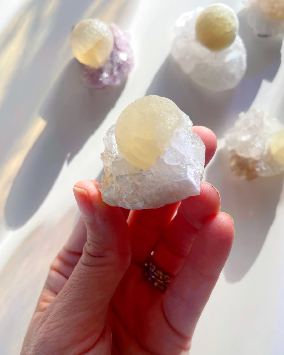 Rare Botryoidal Fluorite on Quartz “Fried Egg” - Baltic Mermaid