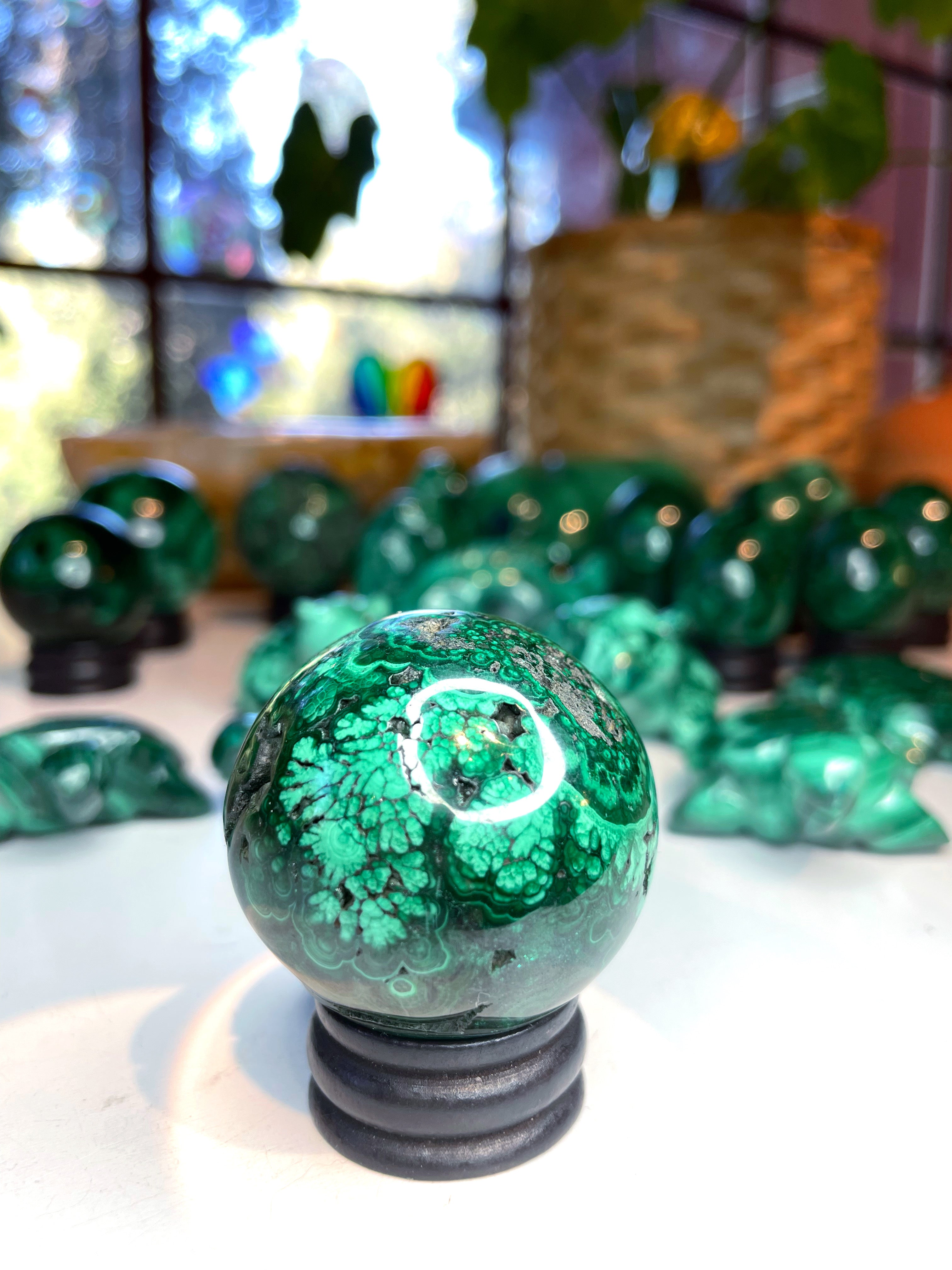 Malachite Carved Sphere - Baltic Mermaid