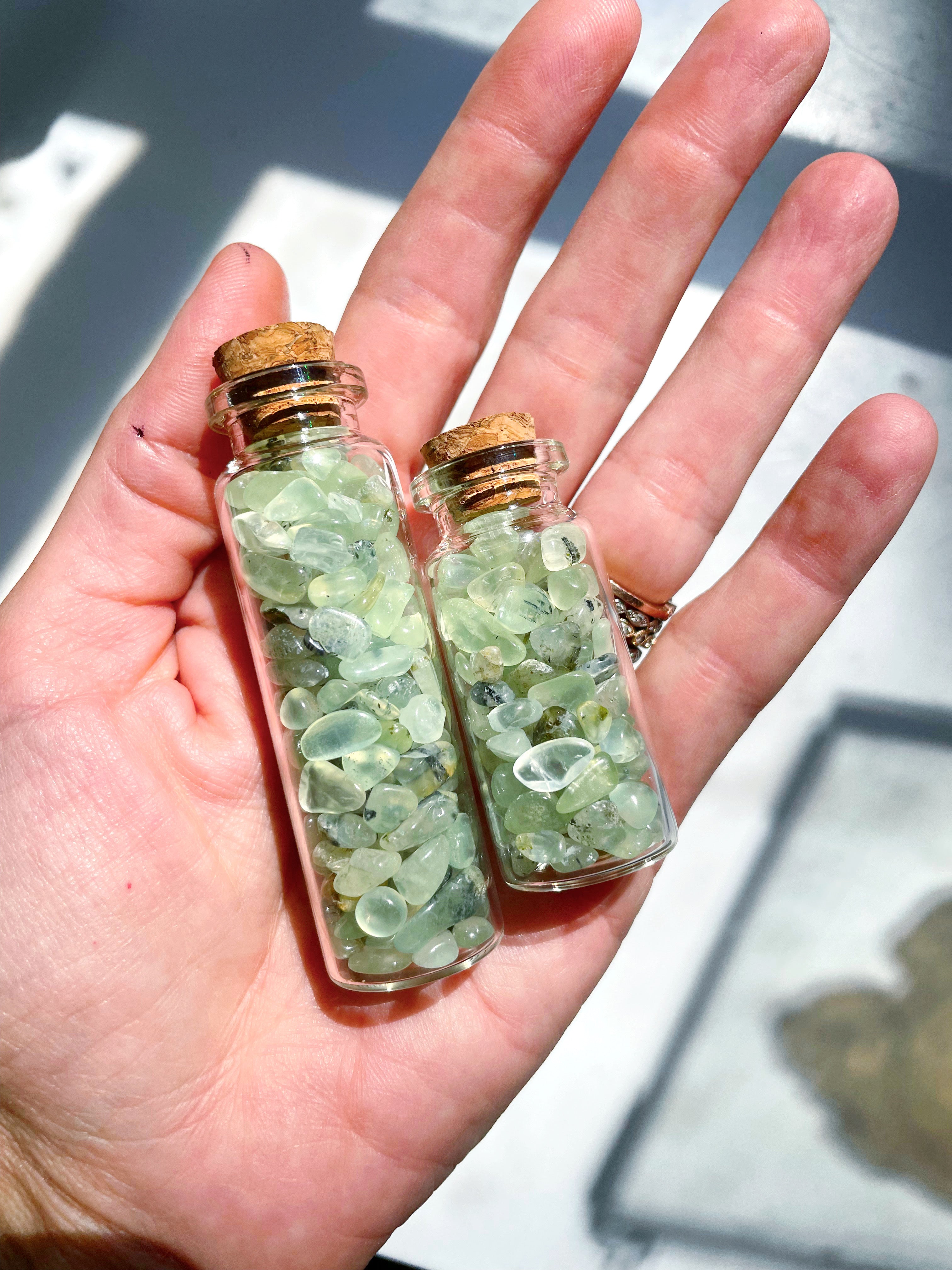 Prehnite with Epidote Chip Bottles - Baltic Mermaid
