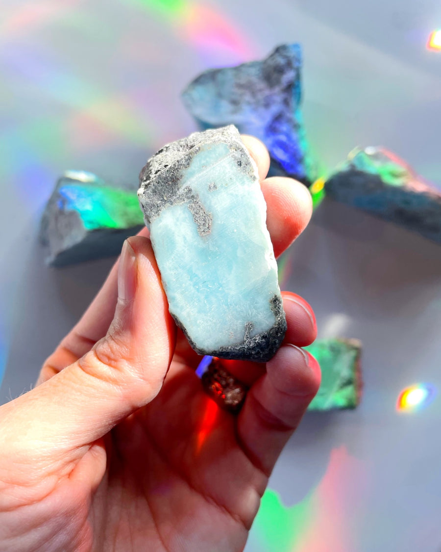 Rough Larimar 1 face Polished