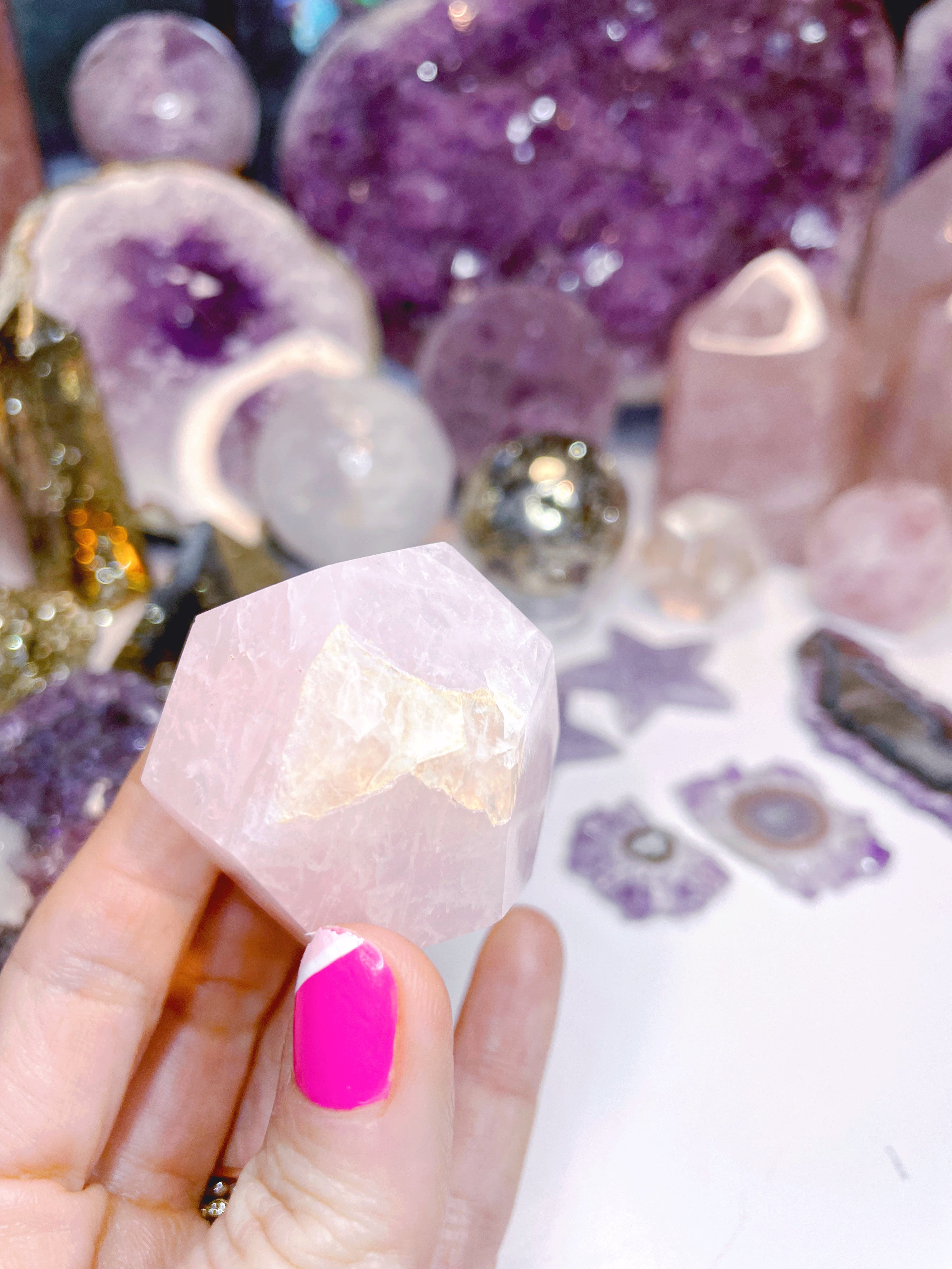 Rose Quartz Dodecahedron w/ iron inclusion - Baltic Mermaid