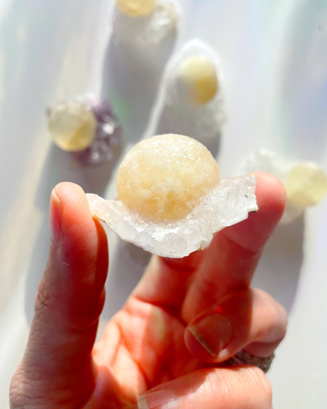 Rare Botryoidal Fluorite on Quartz “Fried Egg” - Baltic Mermaid