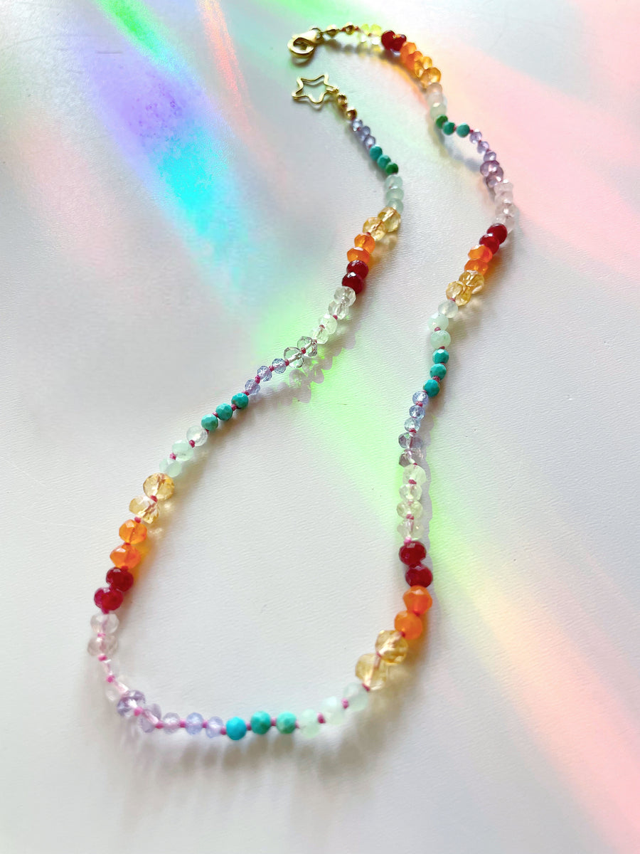 Rainbow Star Gemstone Candy Necklace - RTS